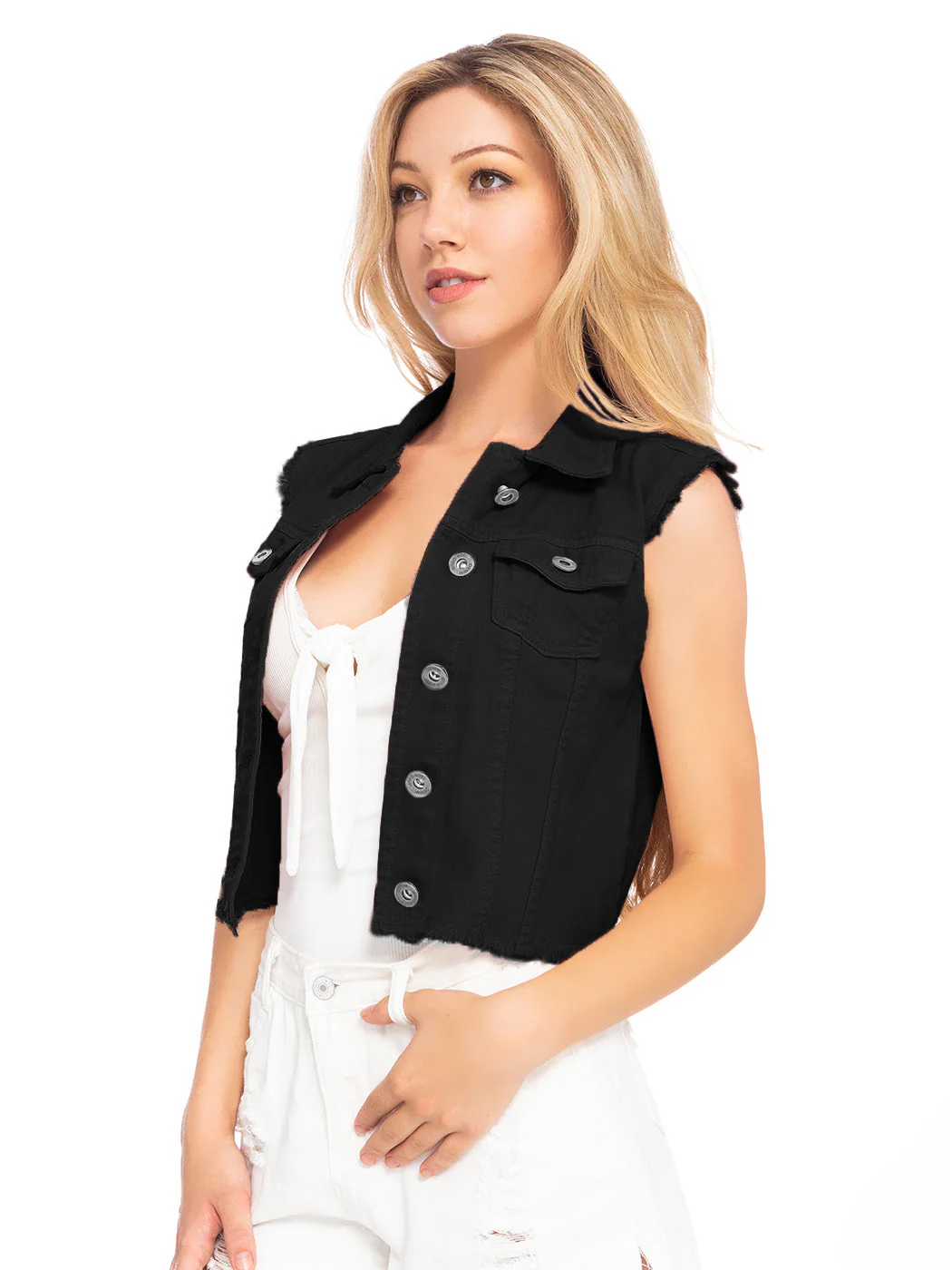 Distressed Denim Crop Vest - Image 10