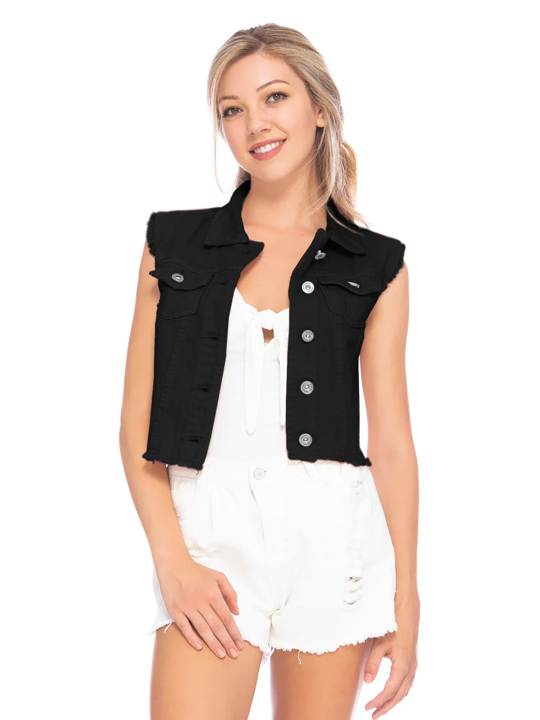 Distressed Denim Crop Vest - Image 11