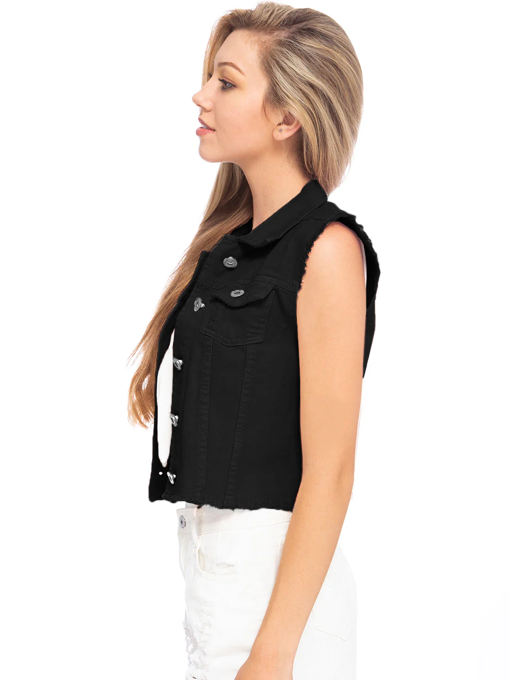 Distressed Denim Crop Vest - Image 12