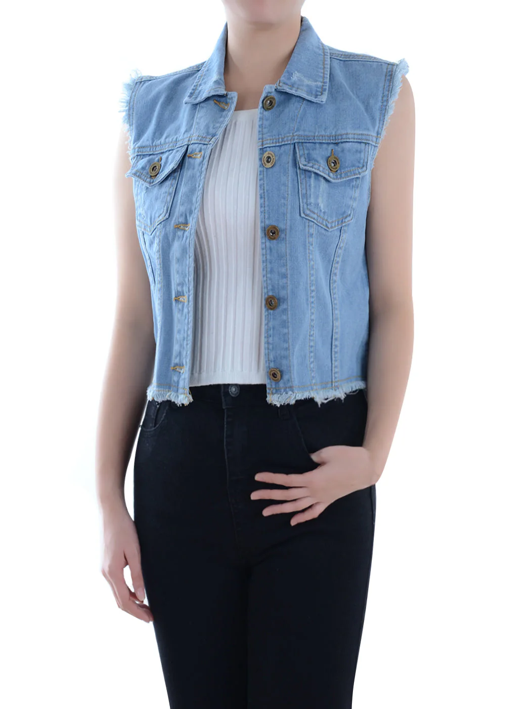 Distressed Denim Crop Vest - Image 15