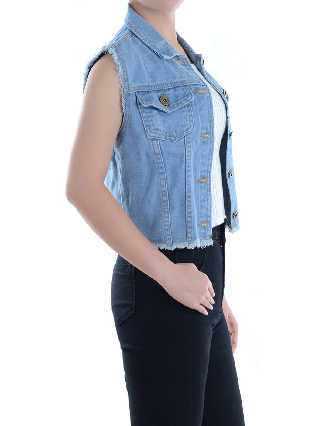 Distressed Denim Crop Vest - Image 16