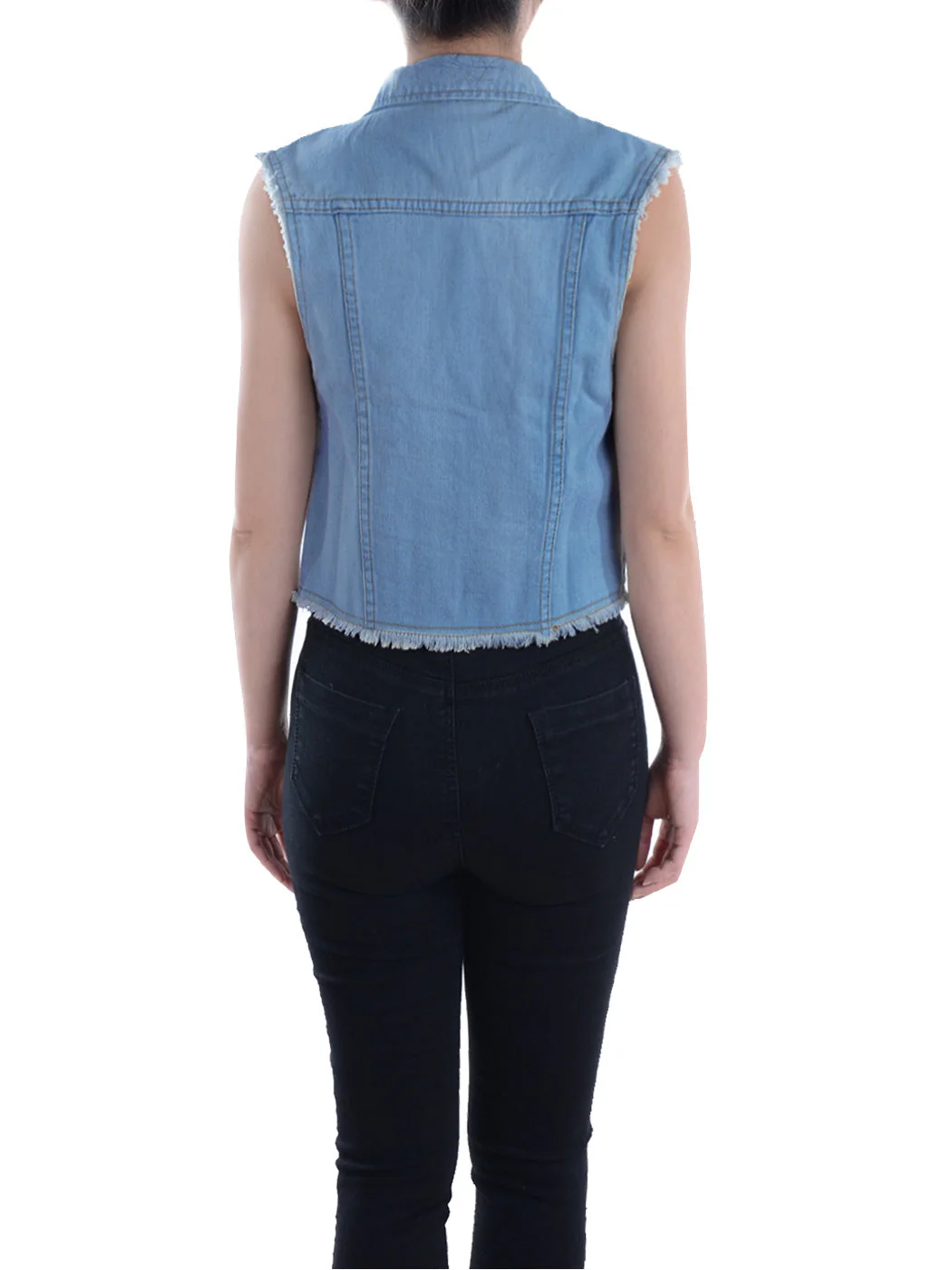 Distressed Denim Crop Vest - Image 17