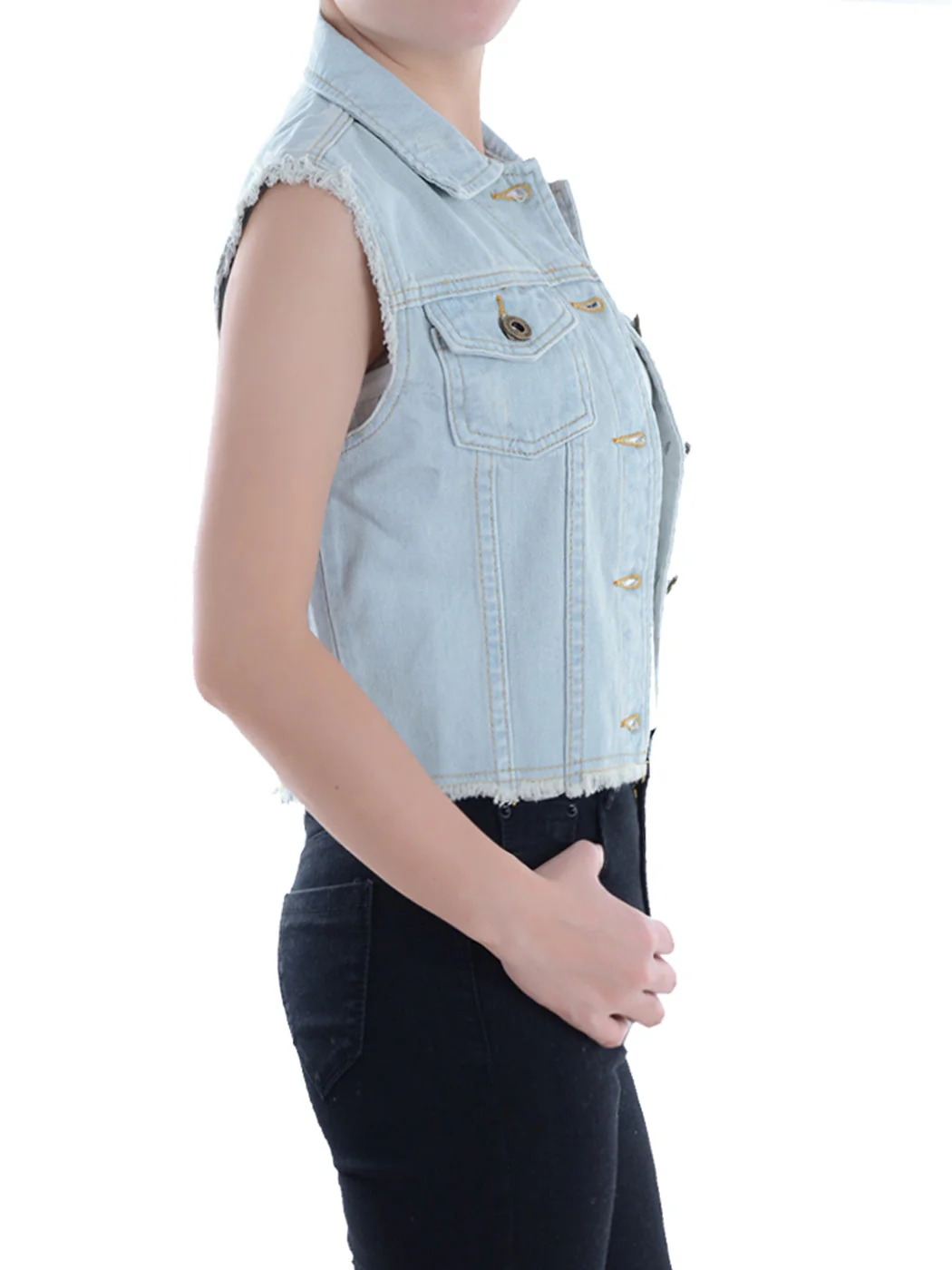 Distressed Denim Crop Vest - Image 2