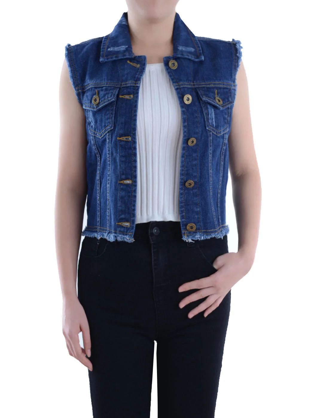 Distressed Denim Crop Vest - Image 23