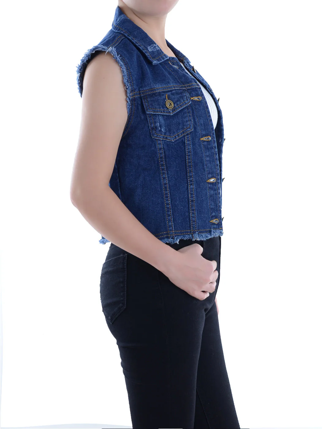 Distressed Denim Crop Vest - Image 25