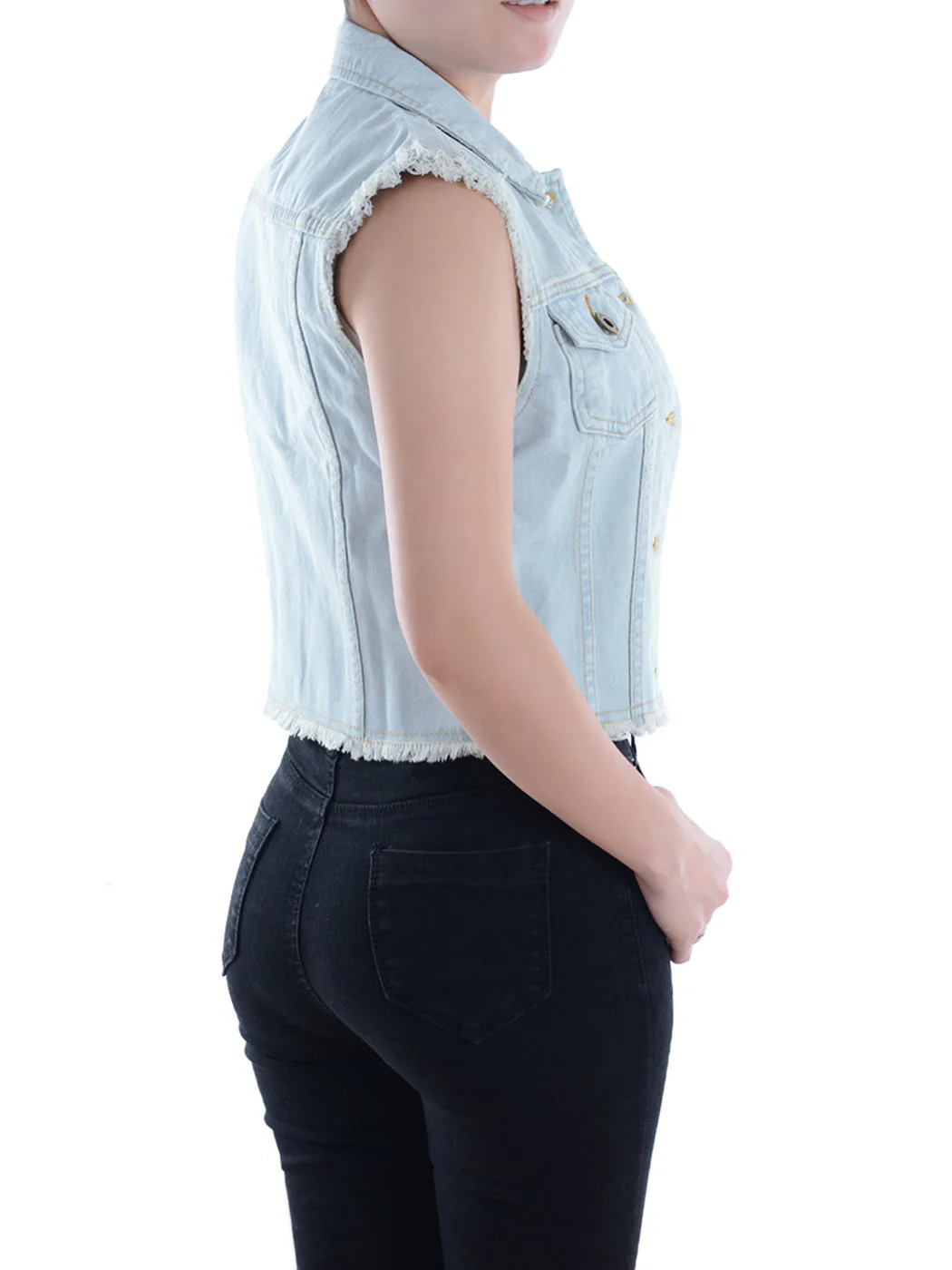 Distressed Denim Crop Vest - Image 3