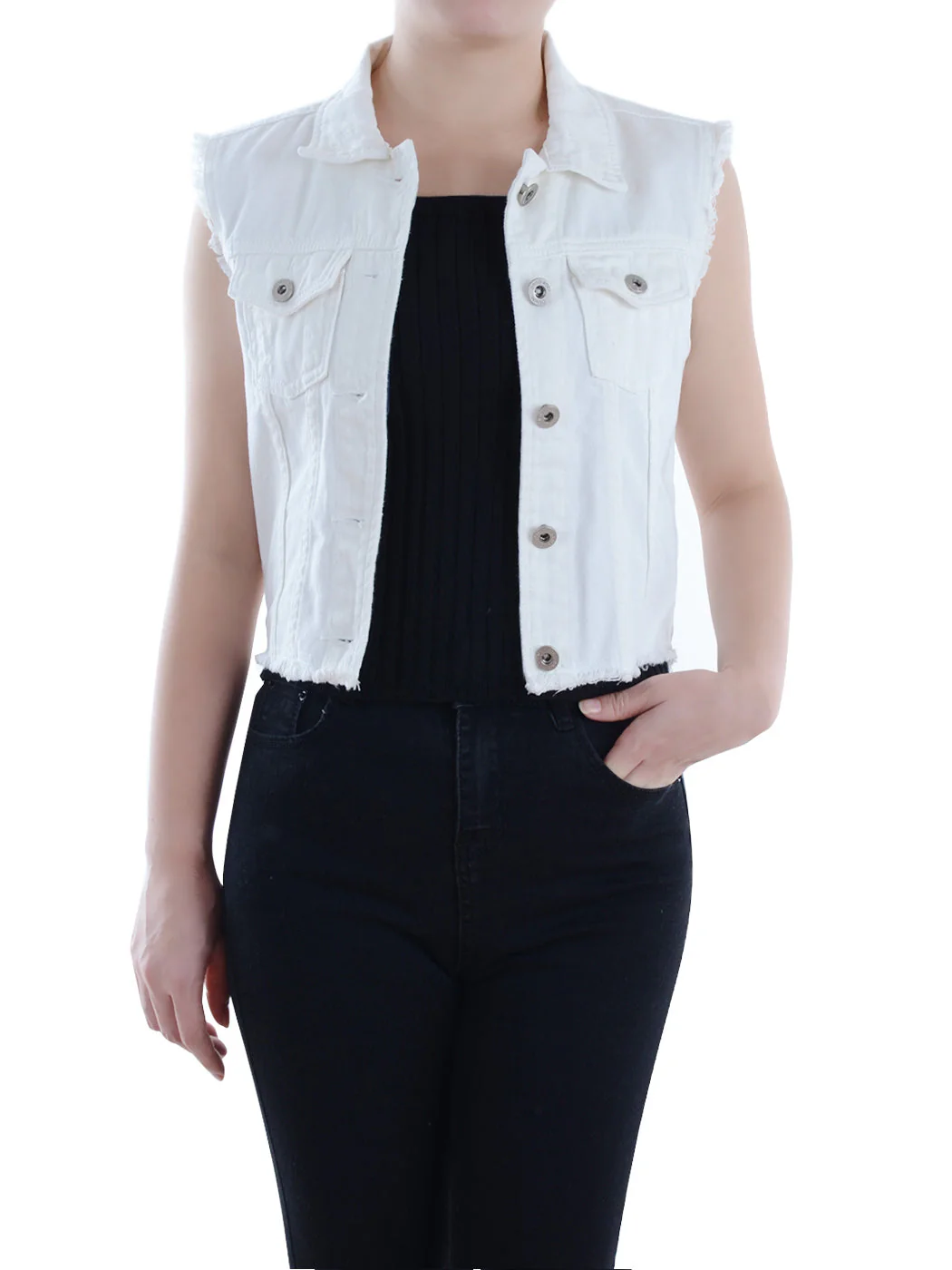 Distressed Denim Crop Vest - Image 30