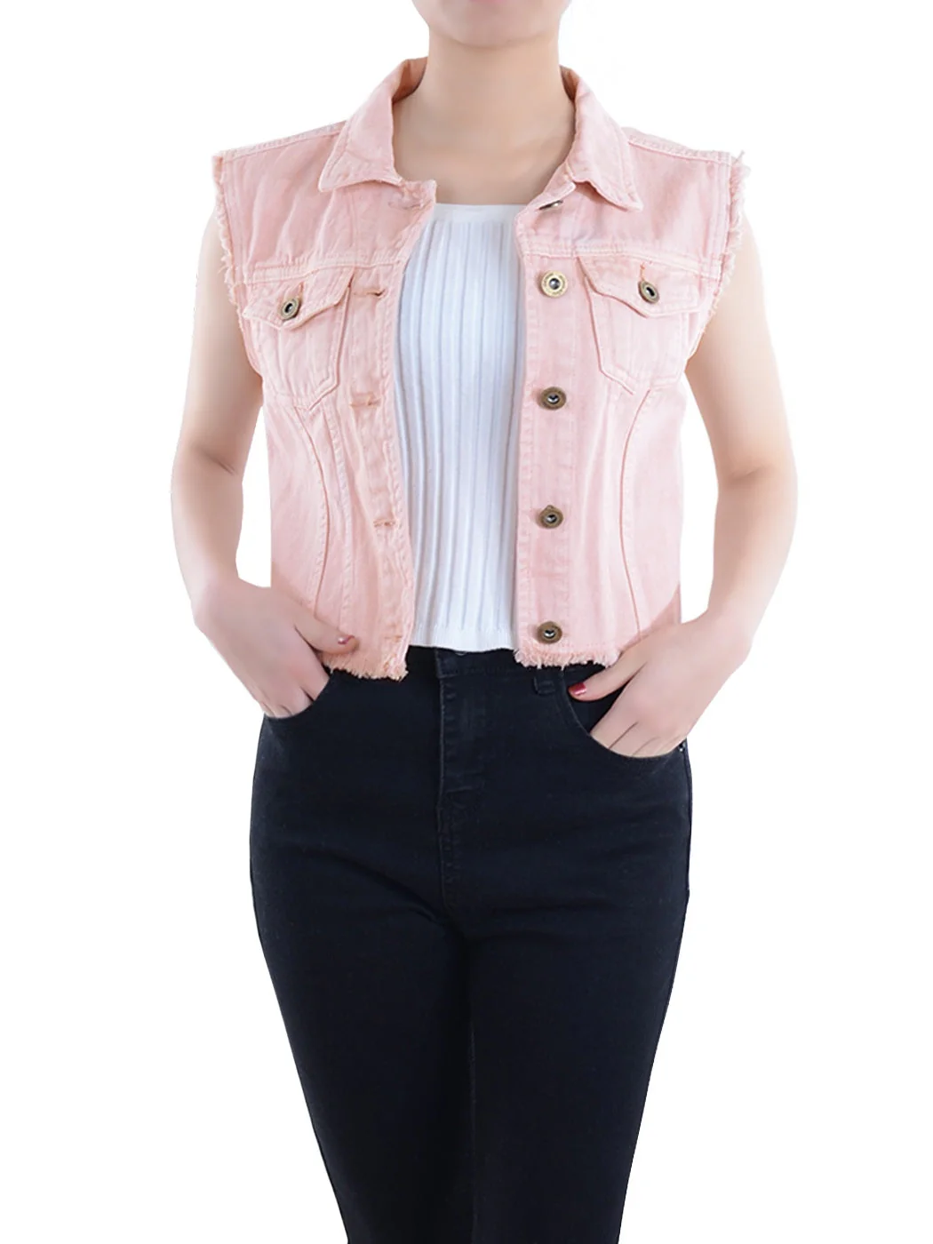 Distressed Denim Crop Vest - Image 36