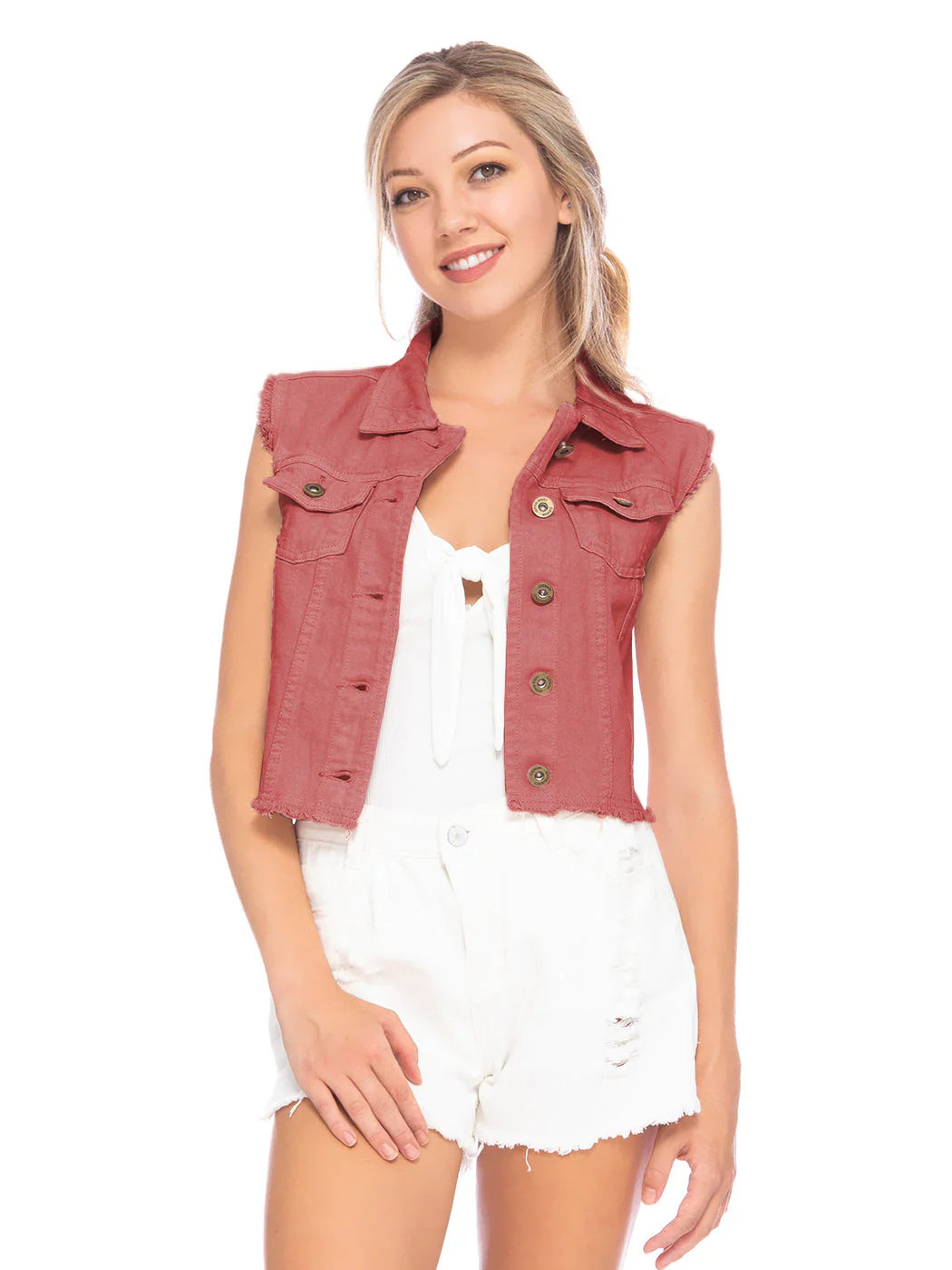 Distressed Denim Crop Vest - Image 43