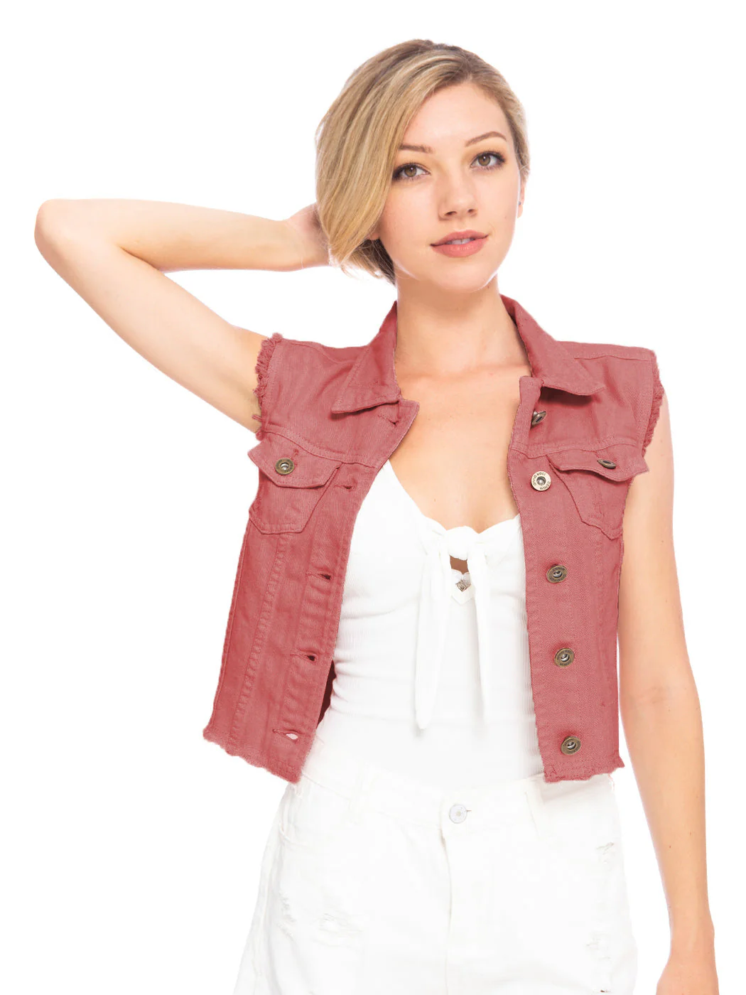 Distressed Denim Crop Vest - Image 45