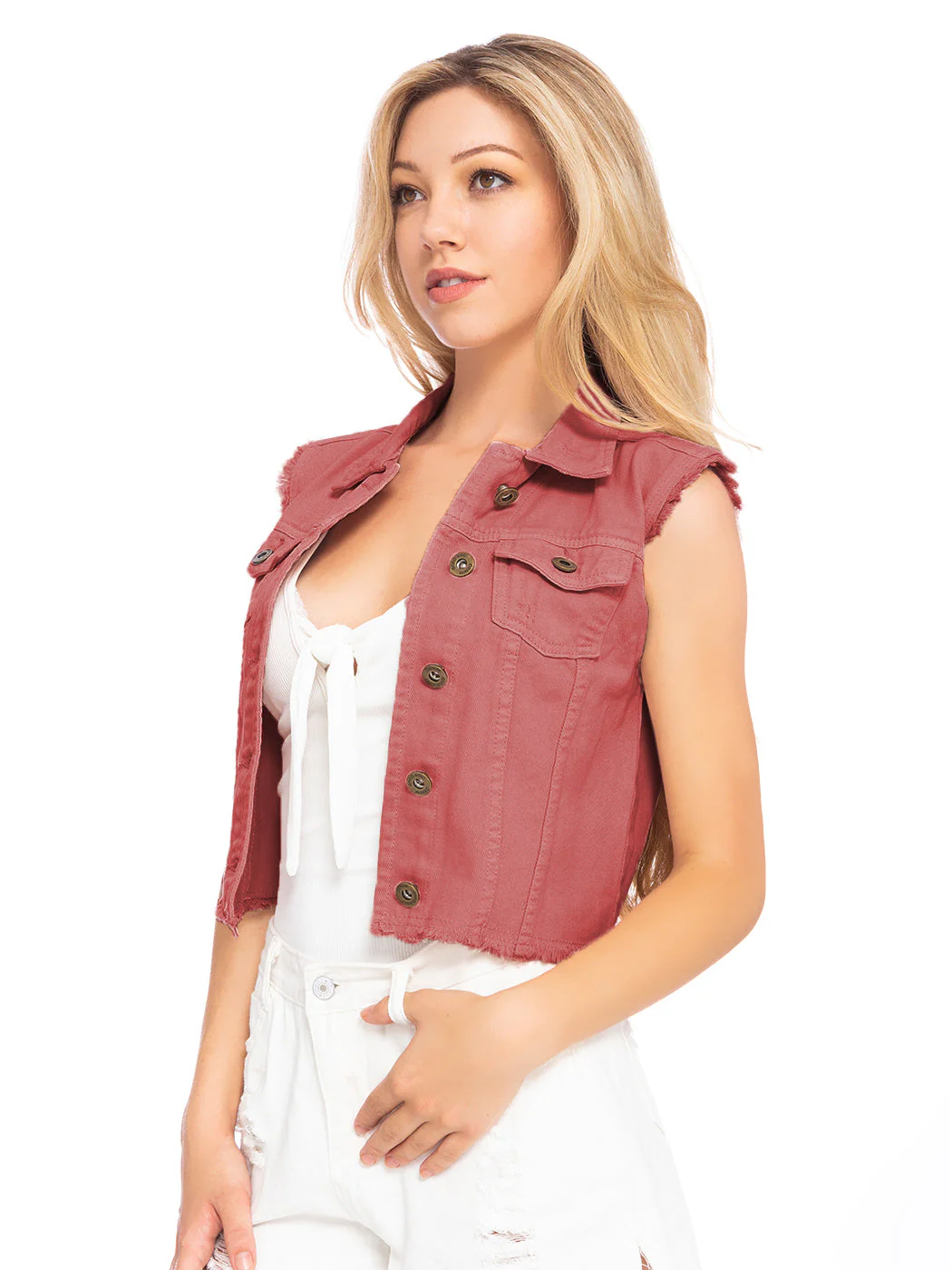 Distressed Denim Crop Vest - Image 46