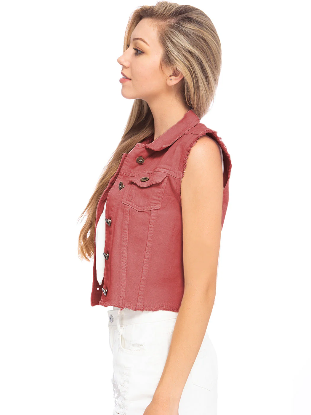 Distressed Denim Crop Vest - Image 47