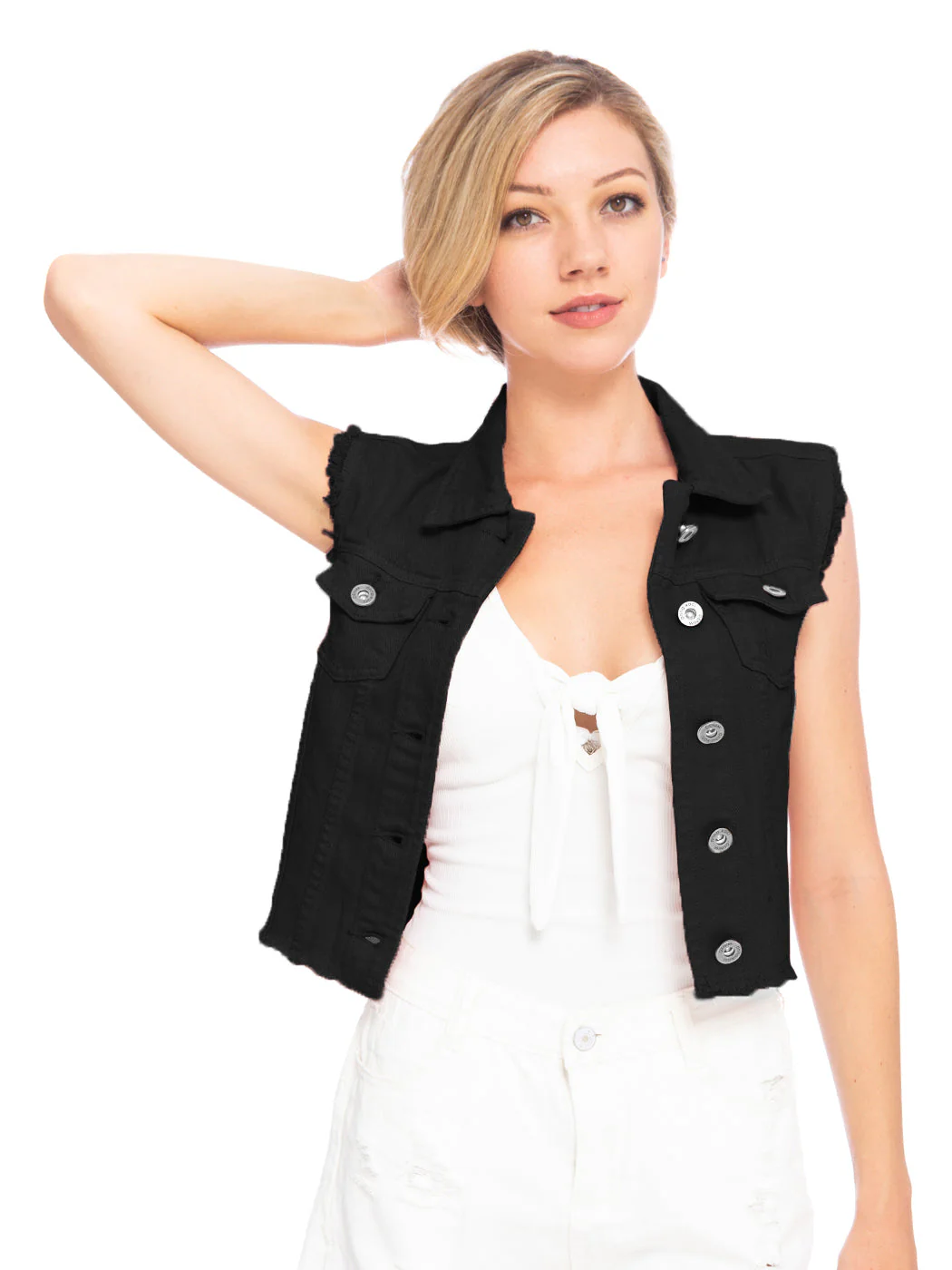 Distressed Denim Crop Vest - Image 8