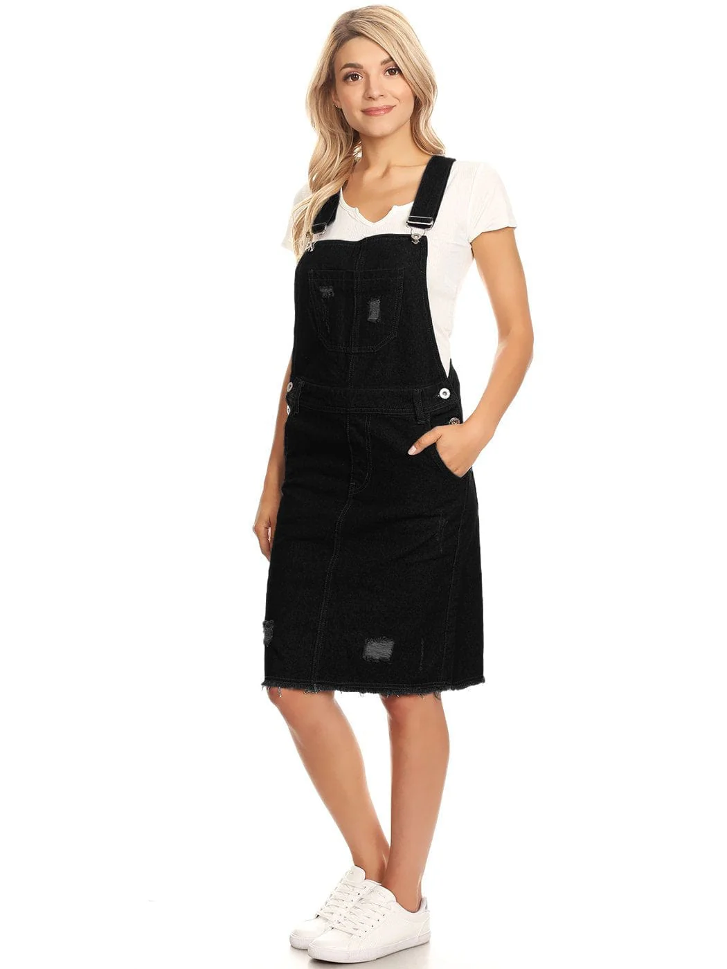 Distressed Denim Overall Midi Dress - Image 11