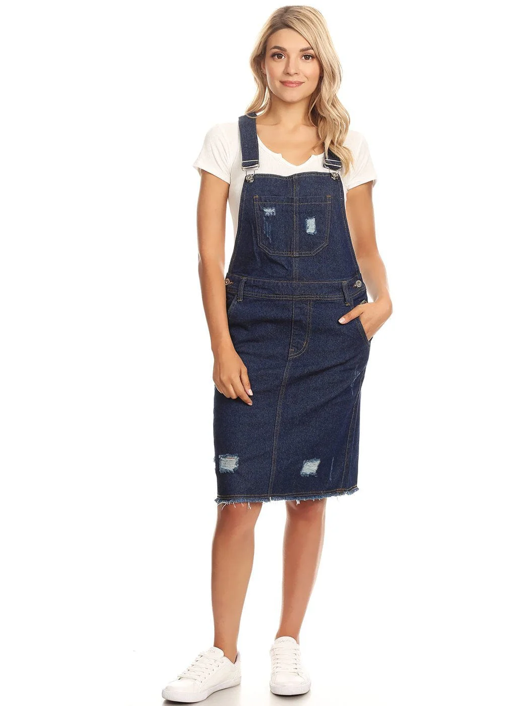 Distressed Denim Overall Midi Dress - Image 12