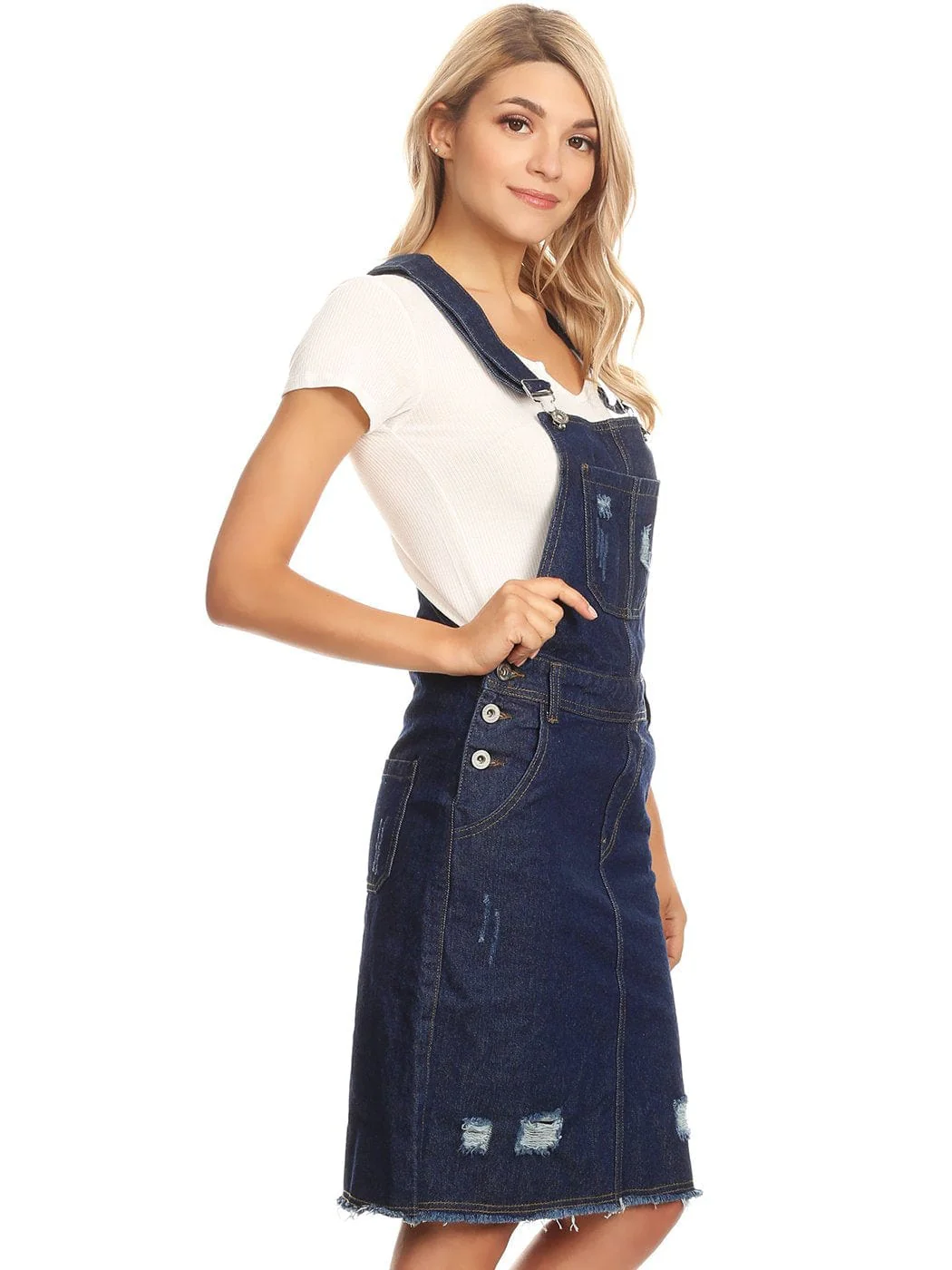 Distressed Denim Overall Midi Dress - Image 14