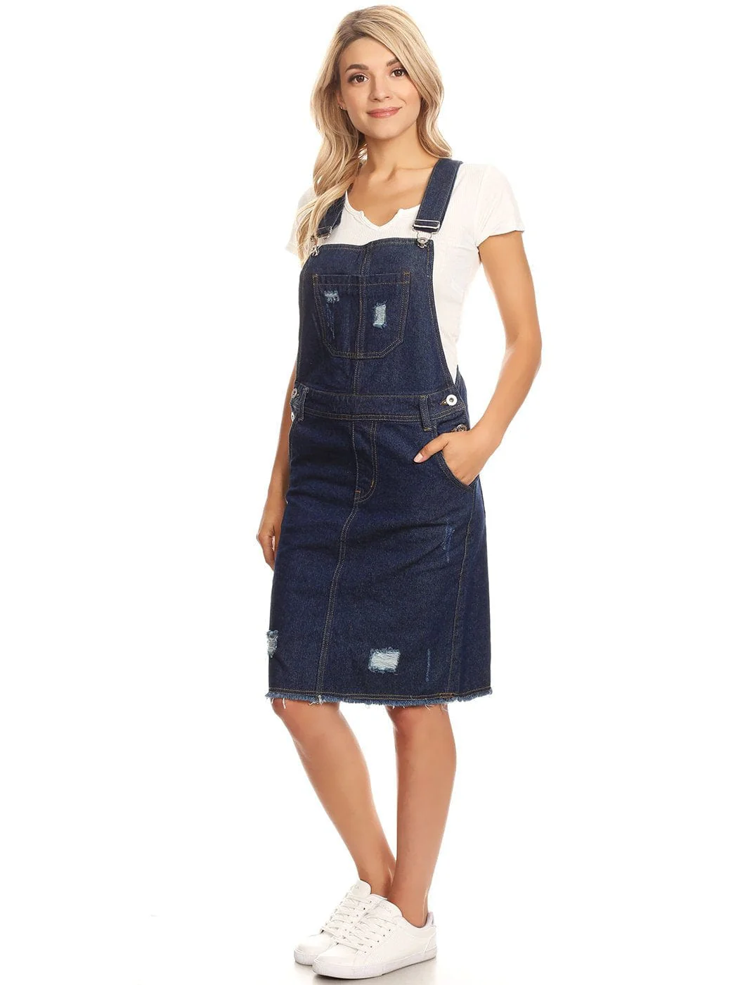Distressed Denim Overall Midi Dress - Image 16