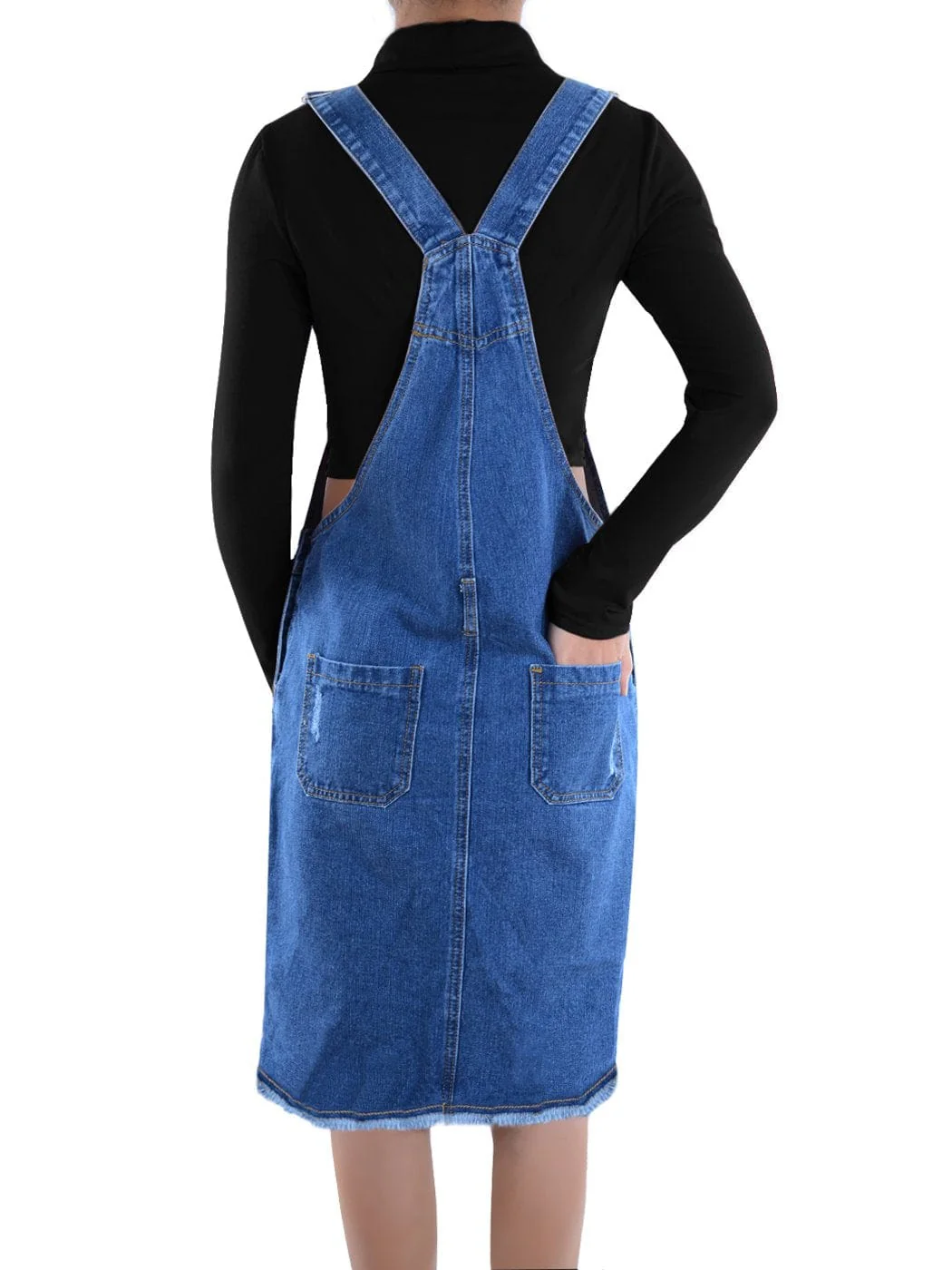 Distressed Denim Overall Midi Dress - Image 3