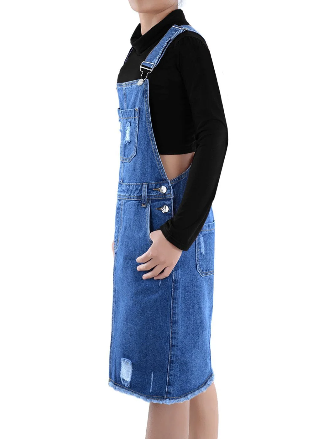 Distressed Denim Overall Midi Dress - Image 4