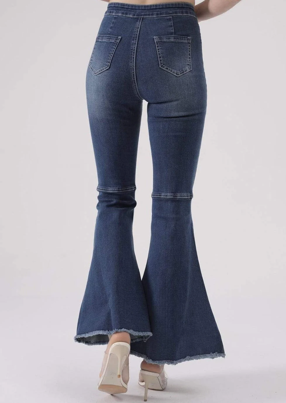 Distressed High Waist Classic Denim Bell Bottom Jeans - Image 2