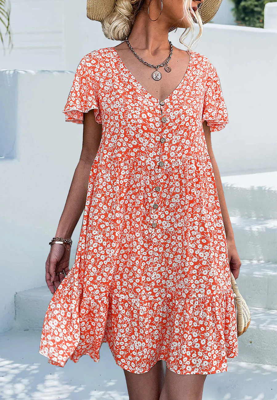 Ditsy Floral Print Flutter Sleeve Dress - Image 16