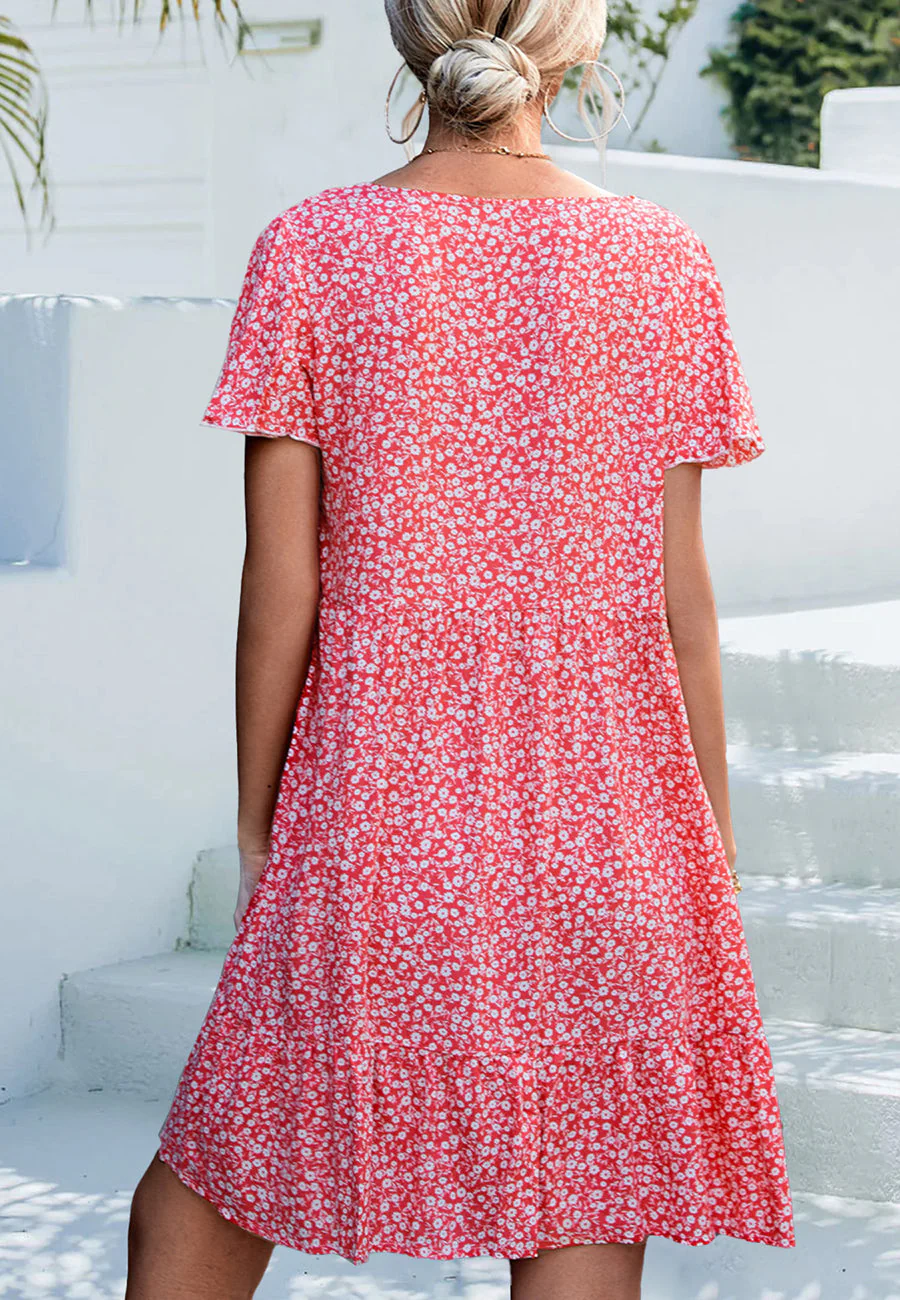 Ditsy Floral Print Flutter Sleeve Dress - Image 24