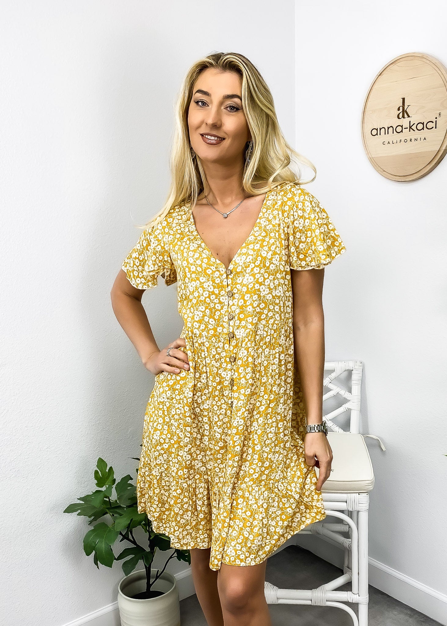 Ditsy Floral Print Flutter Sleeve Dress - Image 3