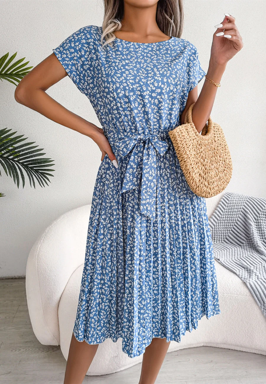 Ditsy Floral Print Pleated Dress - Image 8