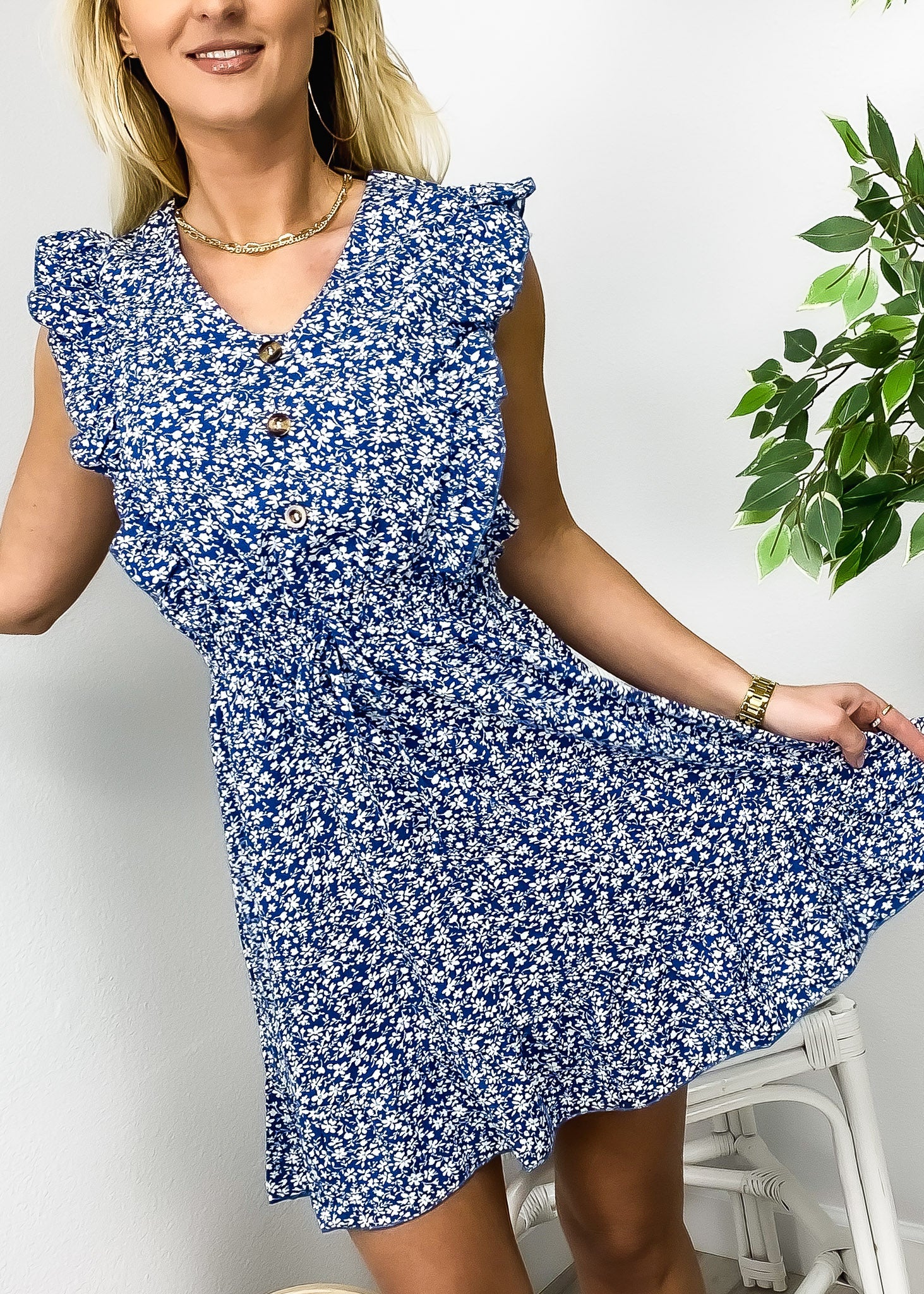 Ditsy Floral Ruffle Front Dress - Image 6