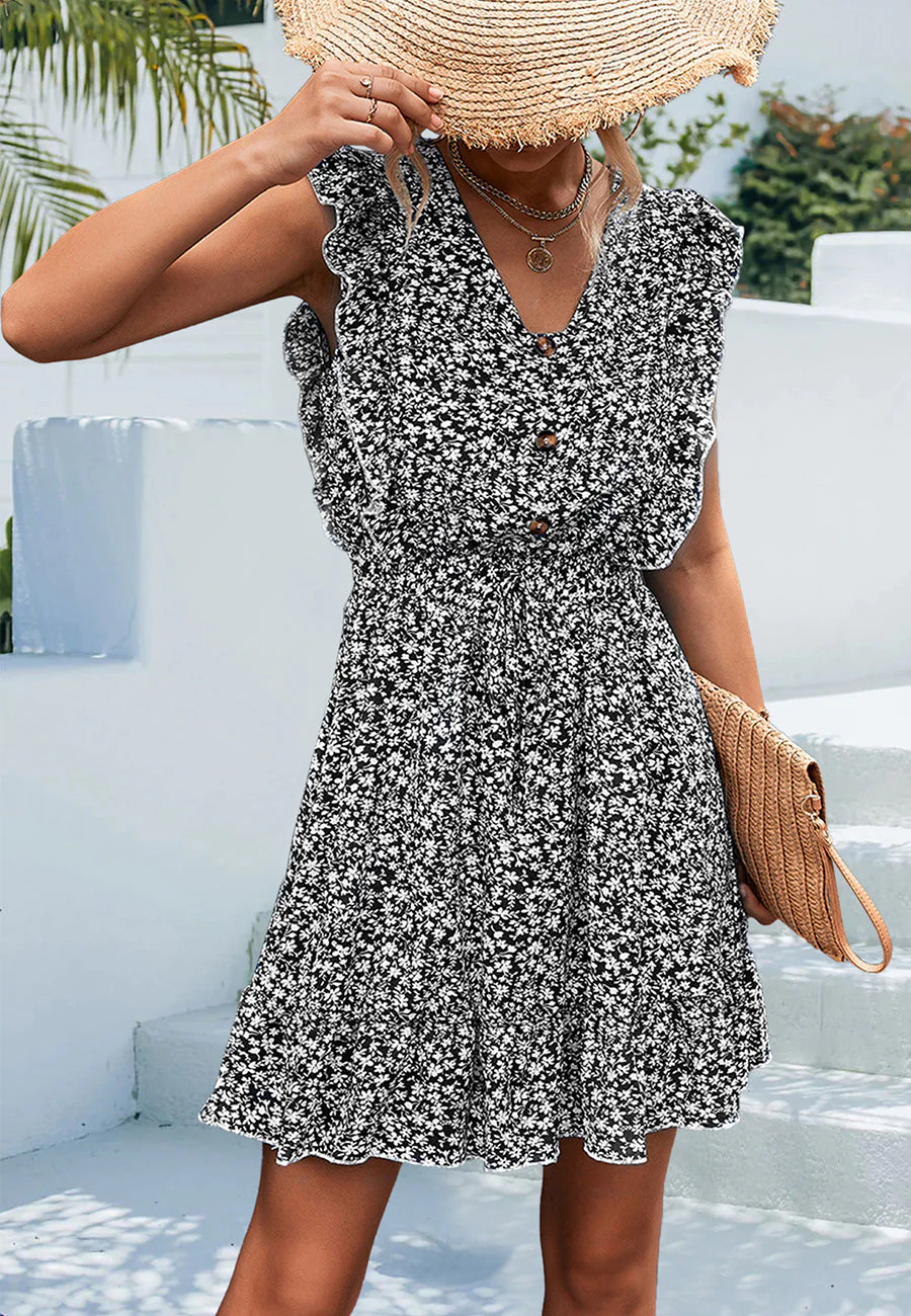 Ditsy Floral Ruffle Front Dress - Image 8