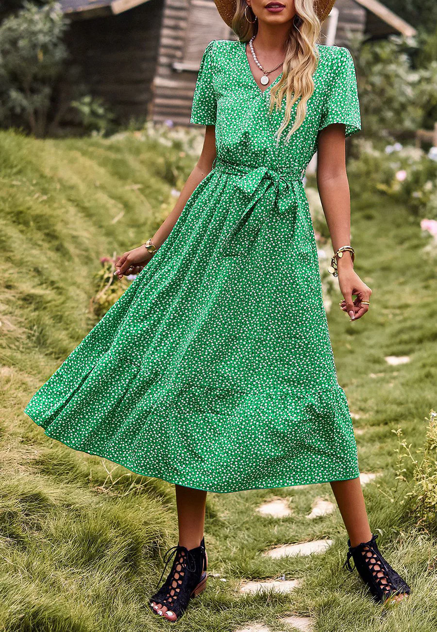 Ditsy Floral Ruffle Hem Midi Dress