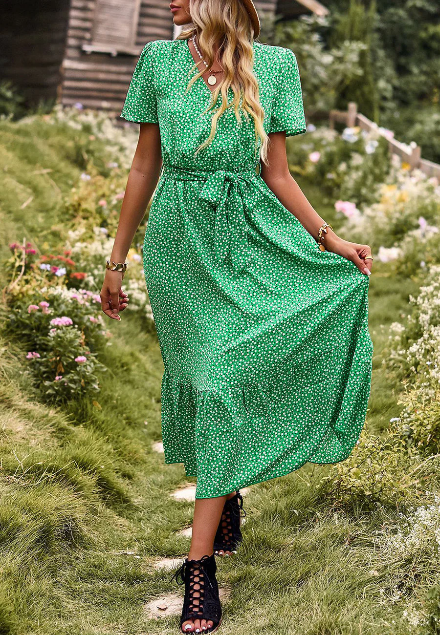 Ditsy Floral Ruffle Hem Midi Dress - Image 2
