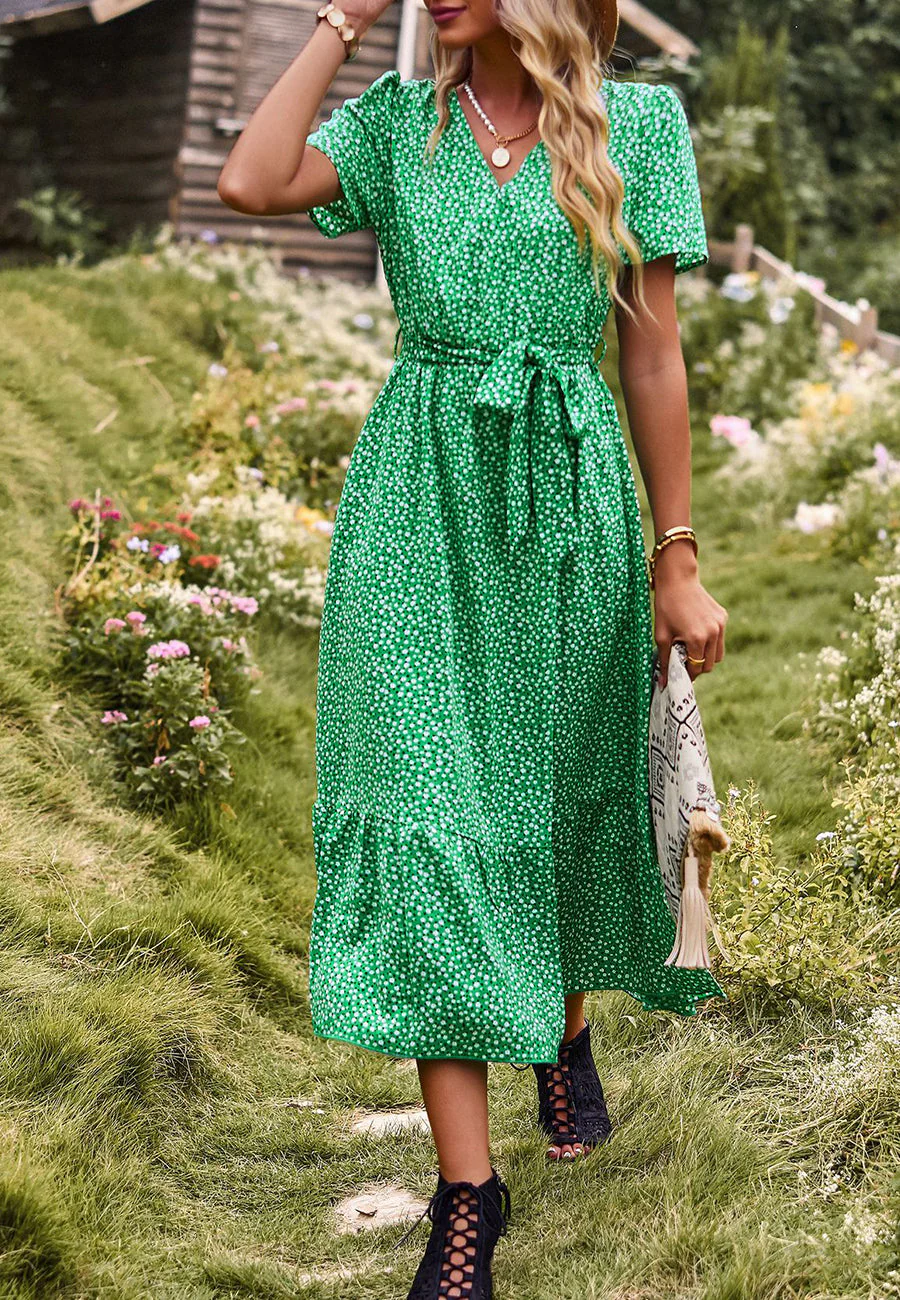 Ditsy Floral Ruffle Hem Midi Dress - Image 3