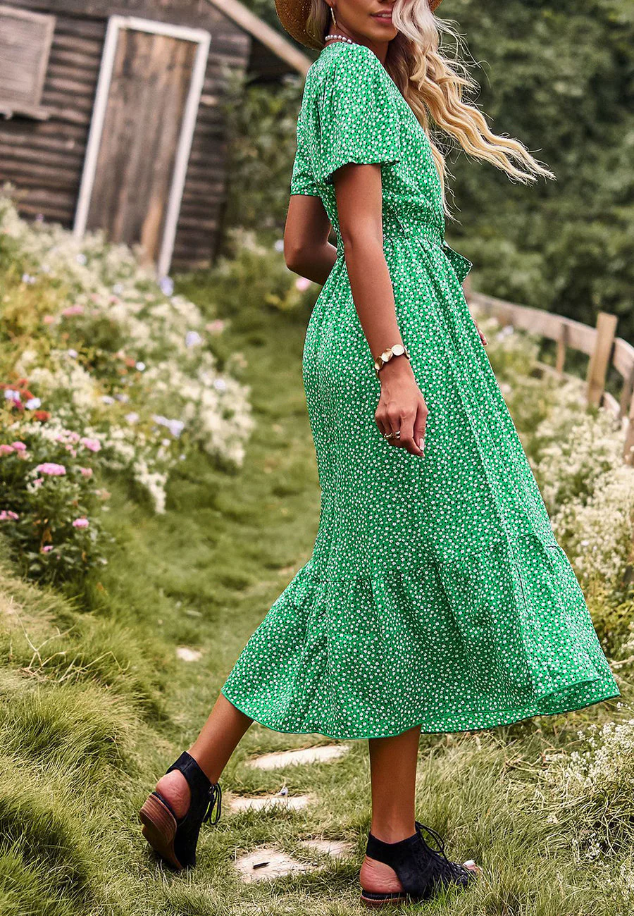 Ditsy Floral Ruffle Hem Midi Dress - Image 4