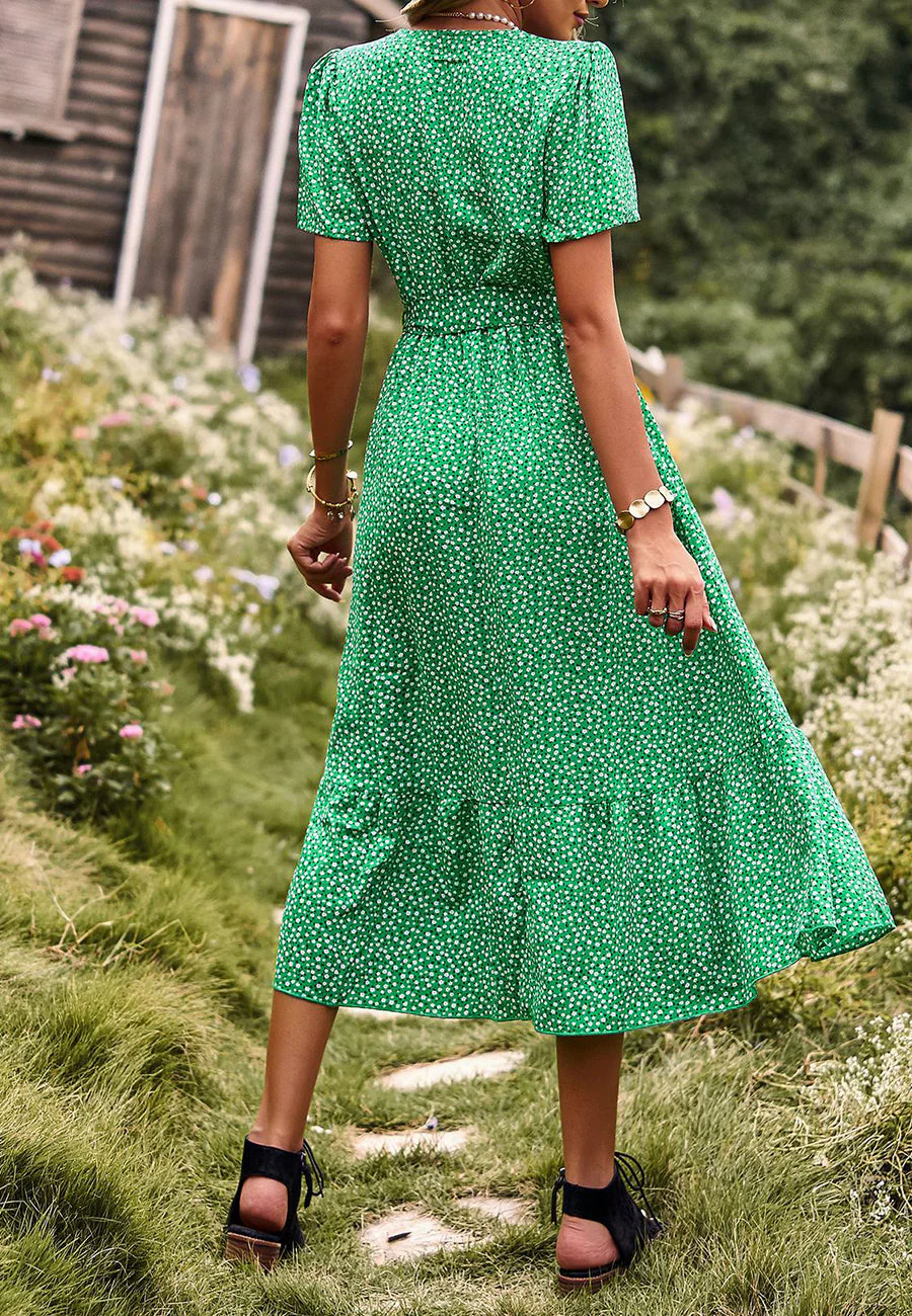 Ditsy Floral Ruffle Hem Midi Dress - Image 5