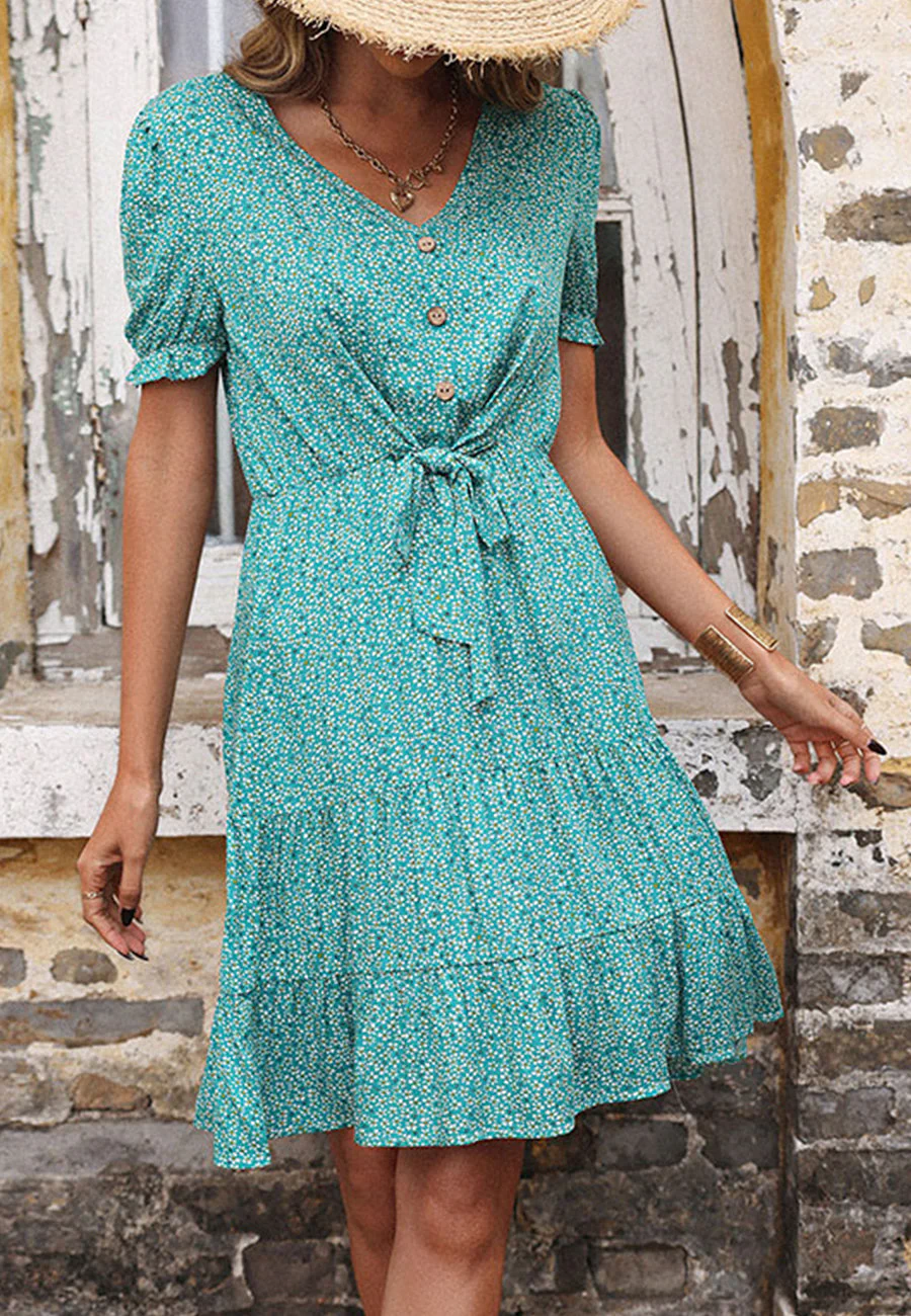Ditsy Floral Tie Waist Dress - Image 4