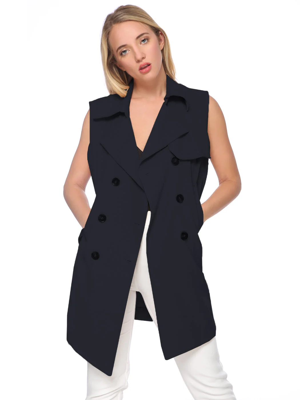 Double-Breasted Trench Vest Coat - Image 11