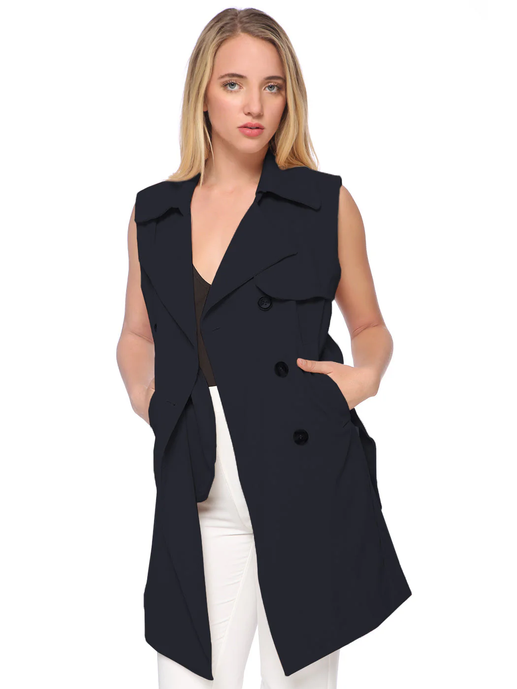 Double-Breasted Trench Vest Coat - Image 9