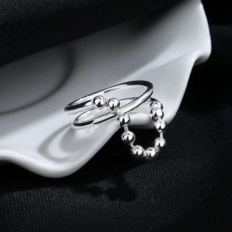 Double Layer Beaded 925 Sterling Silver Ring - Image 2