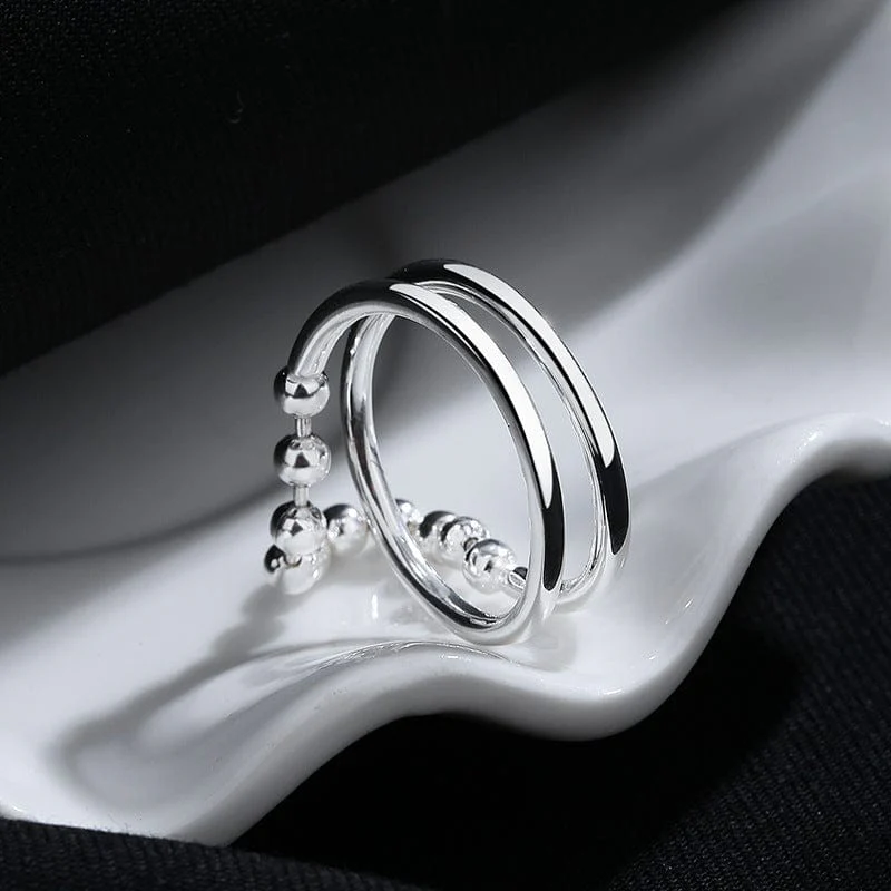 Double Layer Beaded 925 Sterling Silver Ring - Image 3