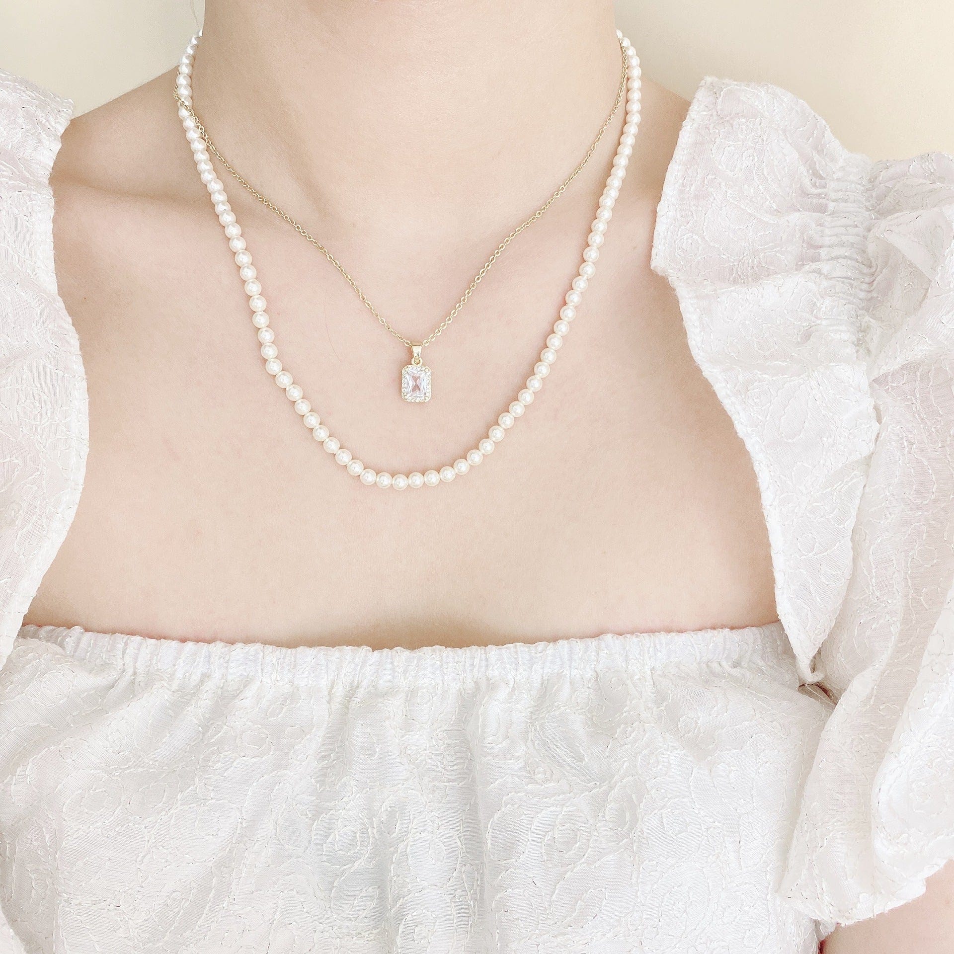 Double Layered Crystal and Pearl Necklace - Image 2