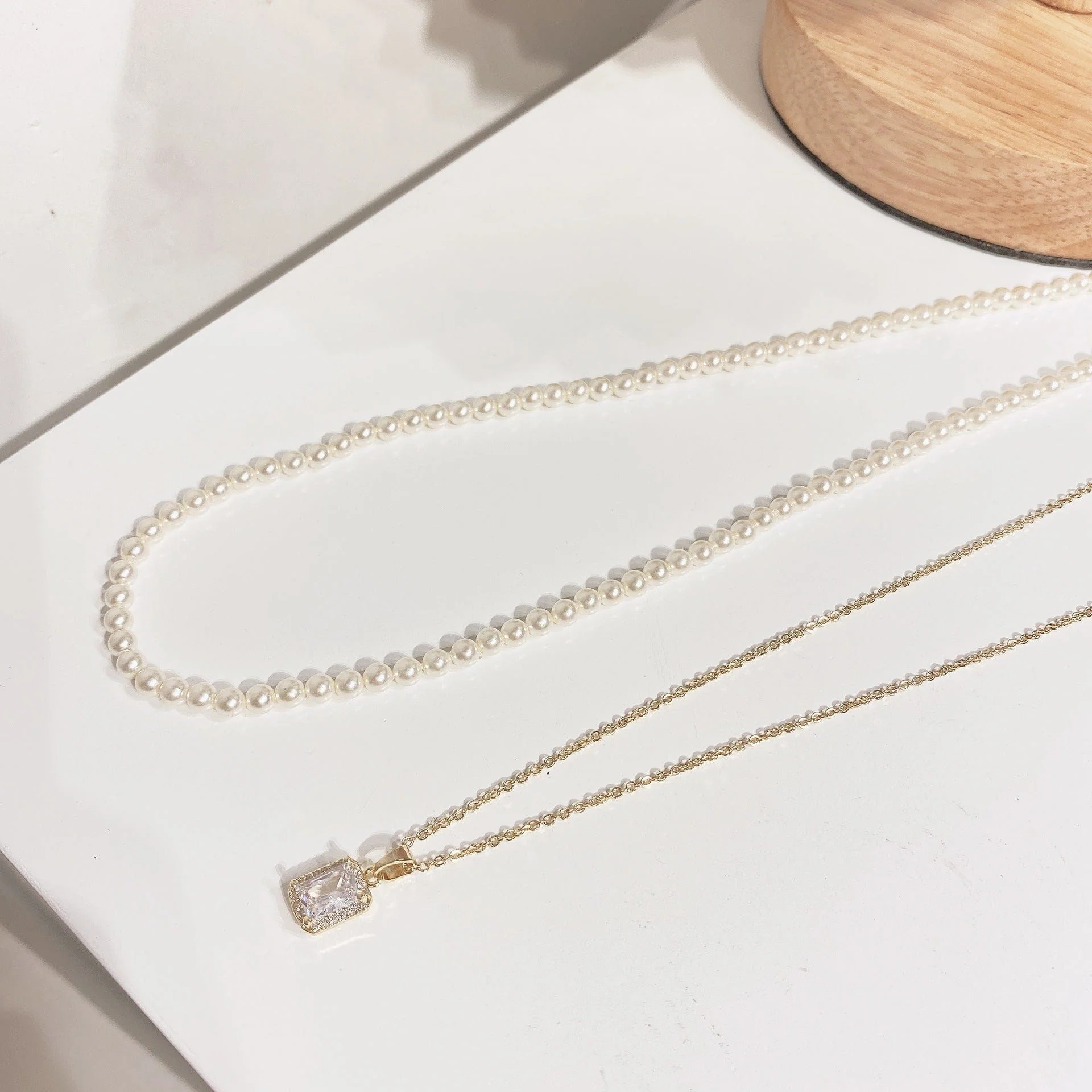 Double Layered Crystal and Pearl Necklace - Image 4