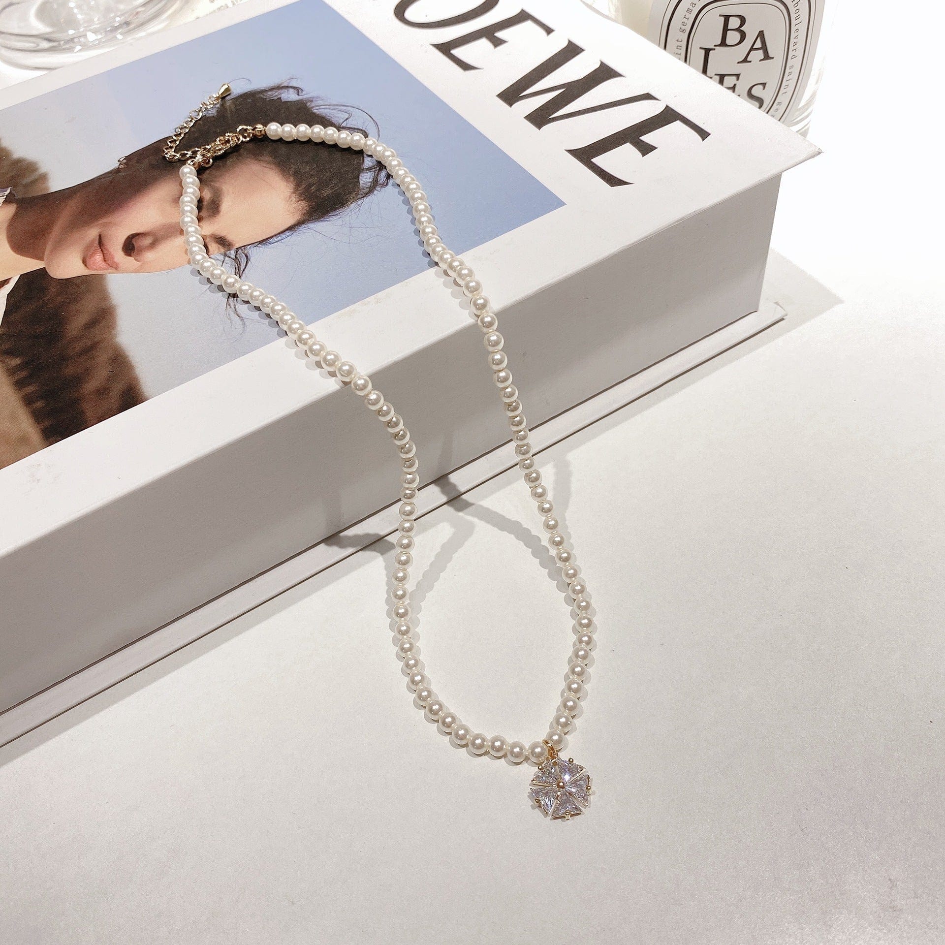 Double Layered Crystal Flower Pendant Necklace - Image 2