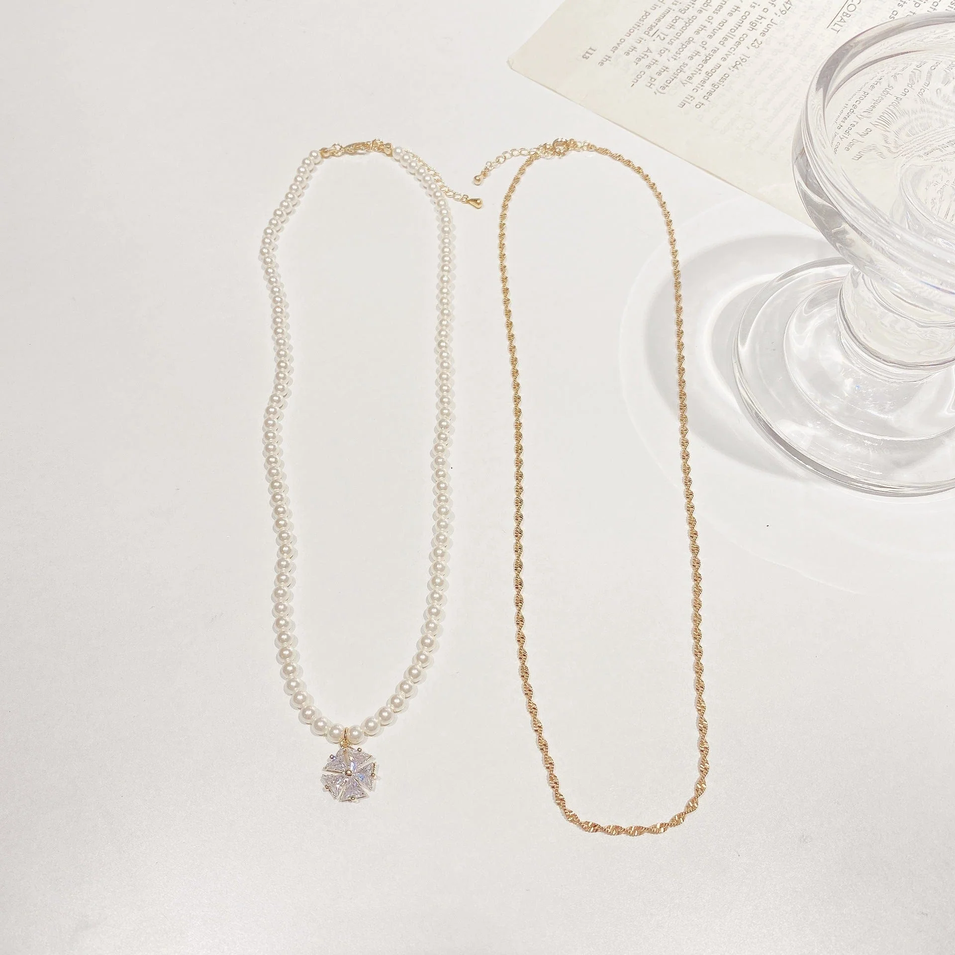 Double Layered Crystal Flower Pendant Necklace - Image 4