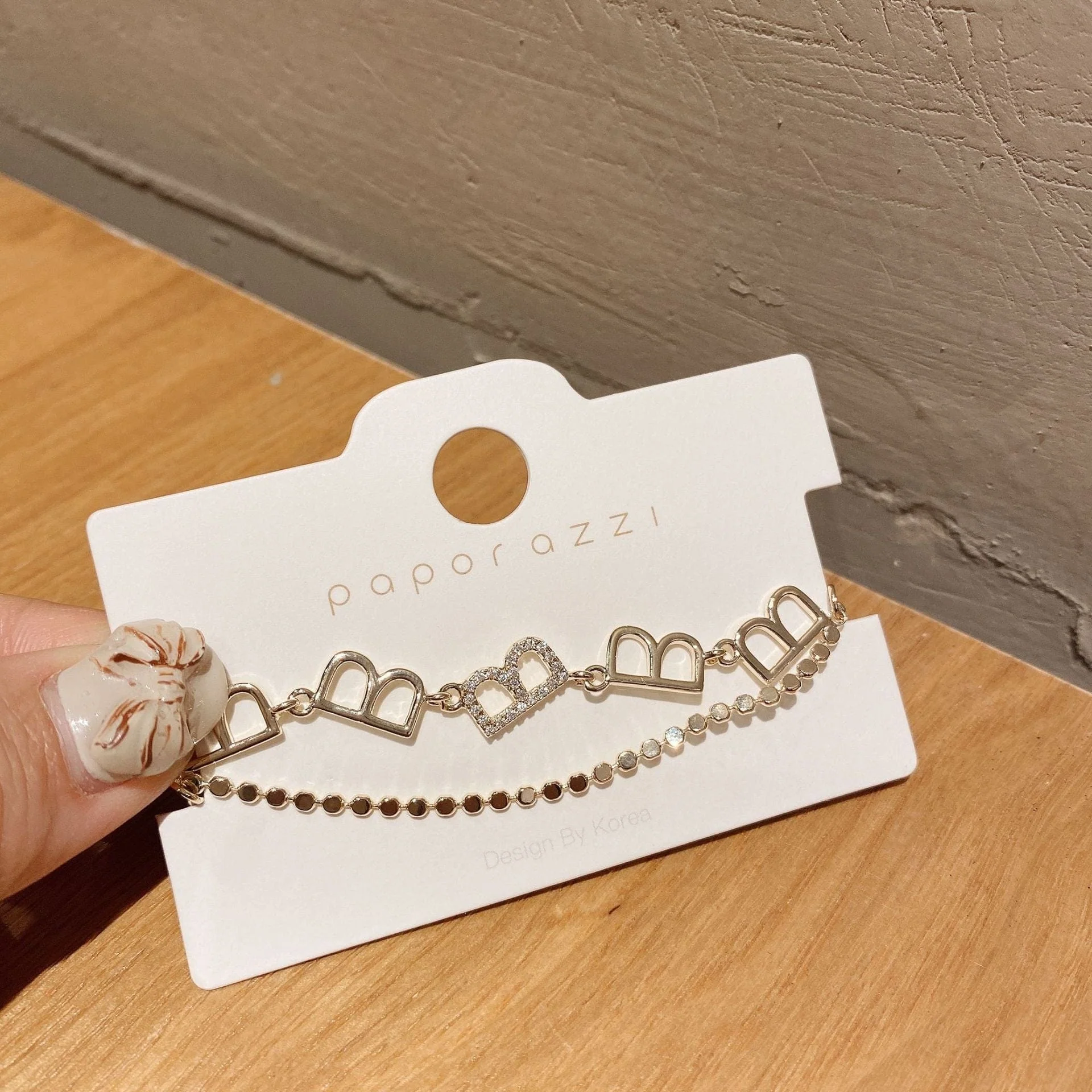 Double Layered Gold B Bracelet - Image 2