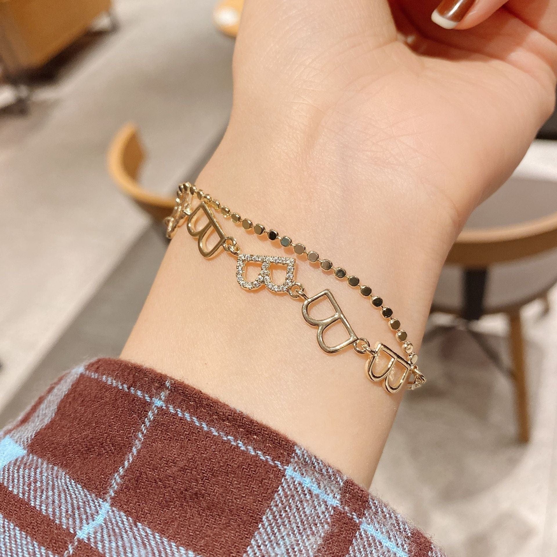 Double Layered Gold B Bracelet - Image 3