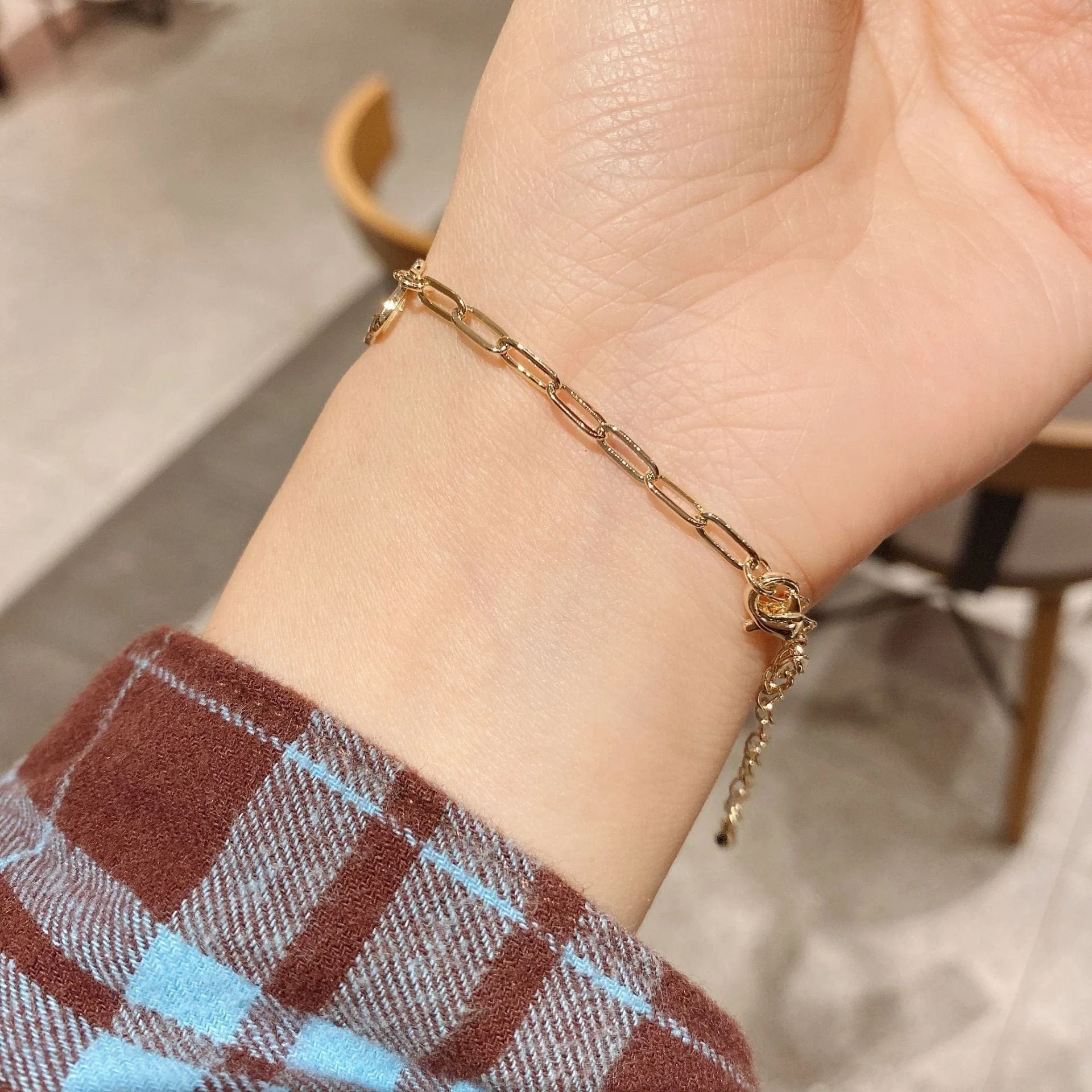 Double Layered Gold B Bracelet - Image 4