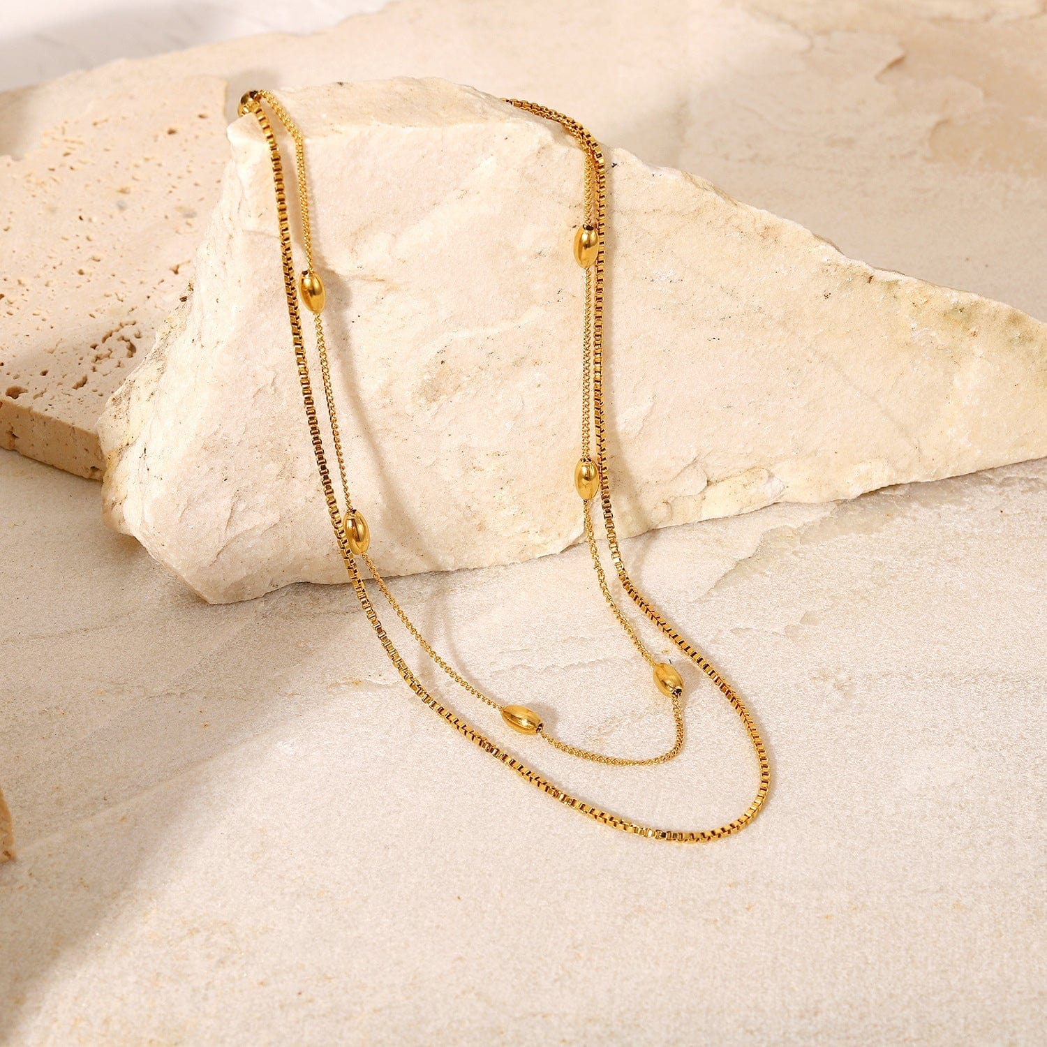 Double Layered Gold Beaded Necklace - Image 4