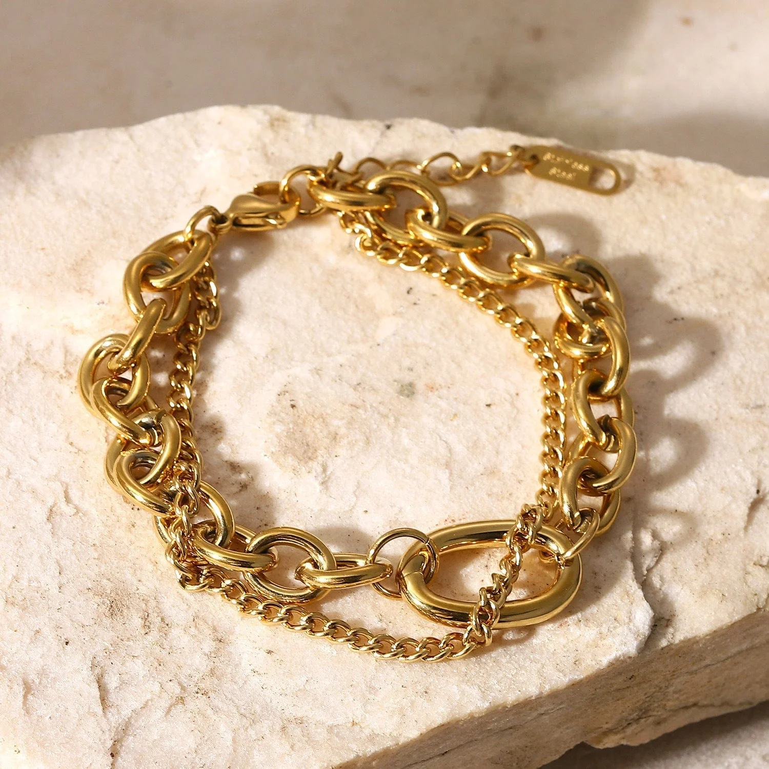 Double Layered Gold Chain 14K Gold-Plated Bracelet - Image 2