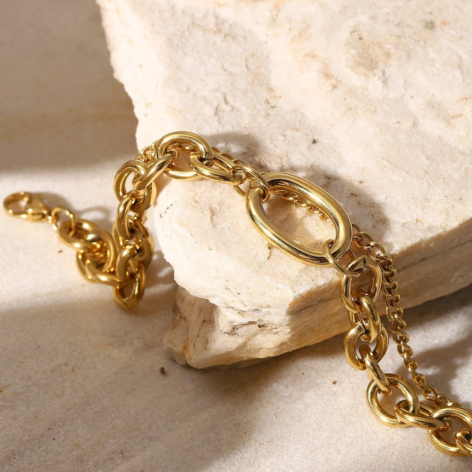 Double Layered Gold Chain 14K Gold-Plated Bracelet - Image 3